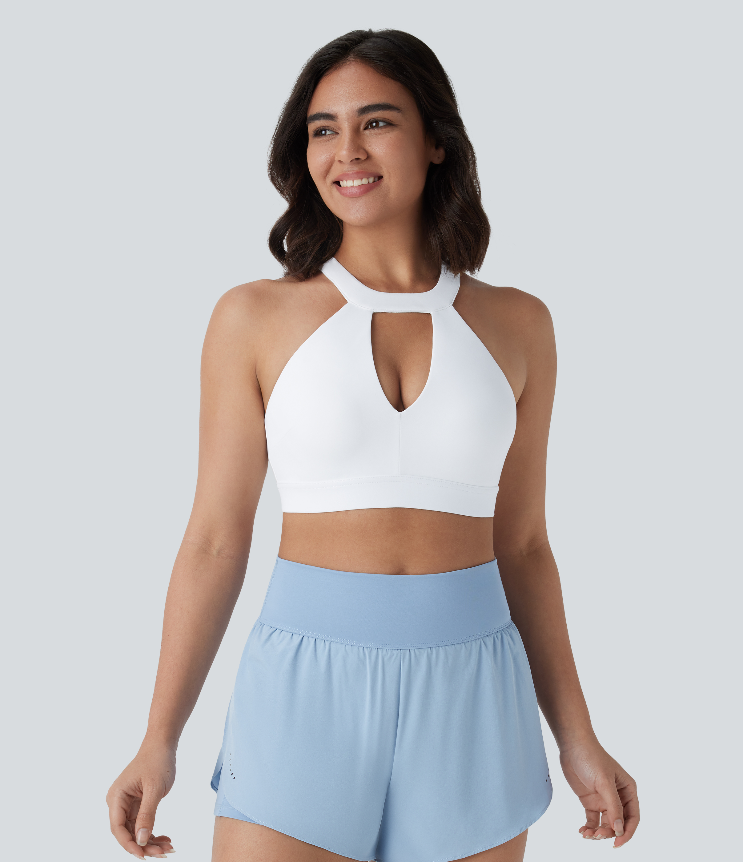 Halara SpeedWaveв„ў Medium Support Backless Cut Out Quick Dry Running Sports Bra  - White - L push up bra strapless bra backless bra sticky bra 