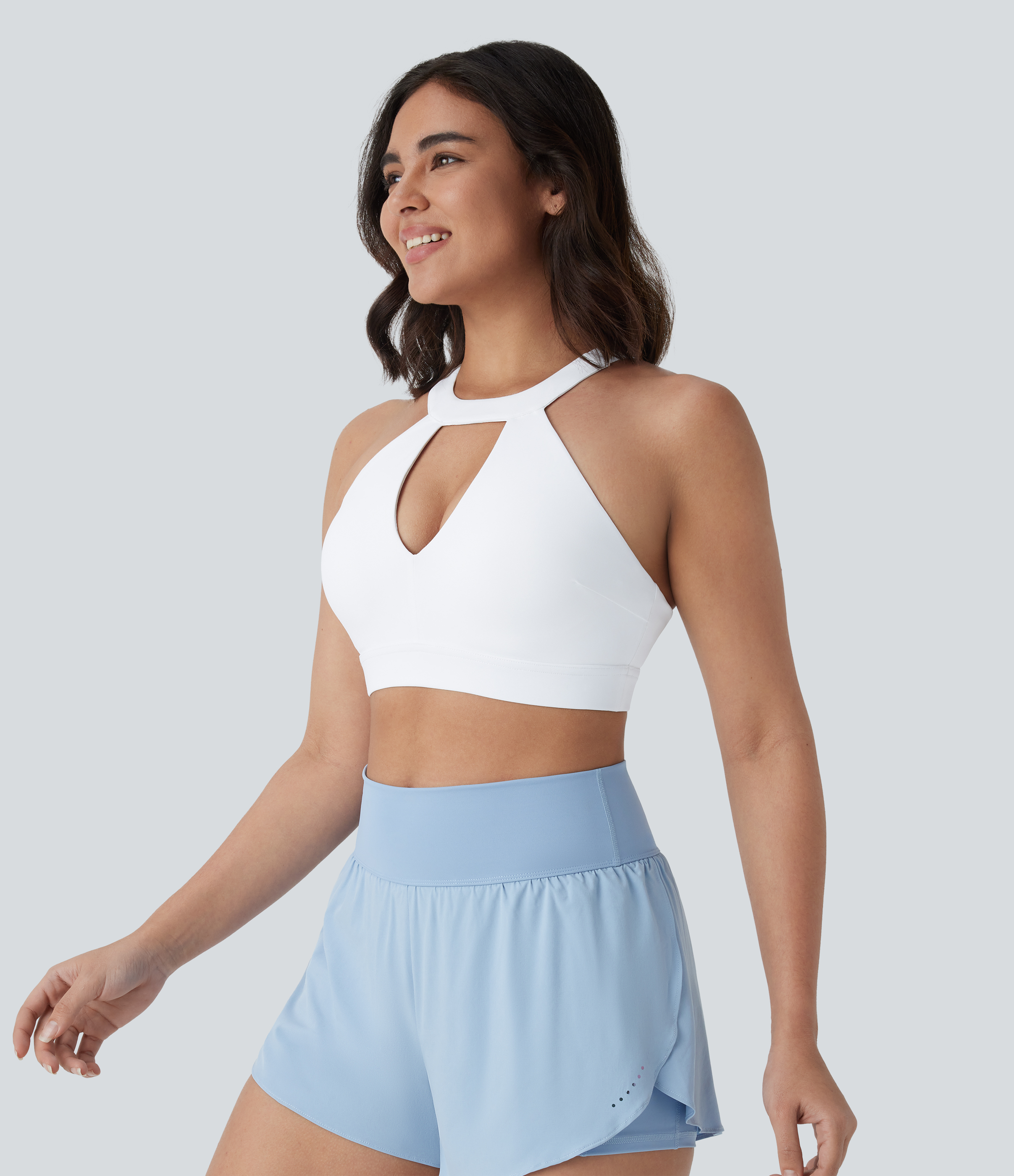 Halara SpeedWaveв„ў Medium Support Backless Cut Out Quick Dry Running Sports Bra  - White - L push up bra strapless bra backless bra sticky bra 