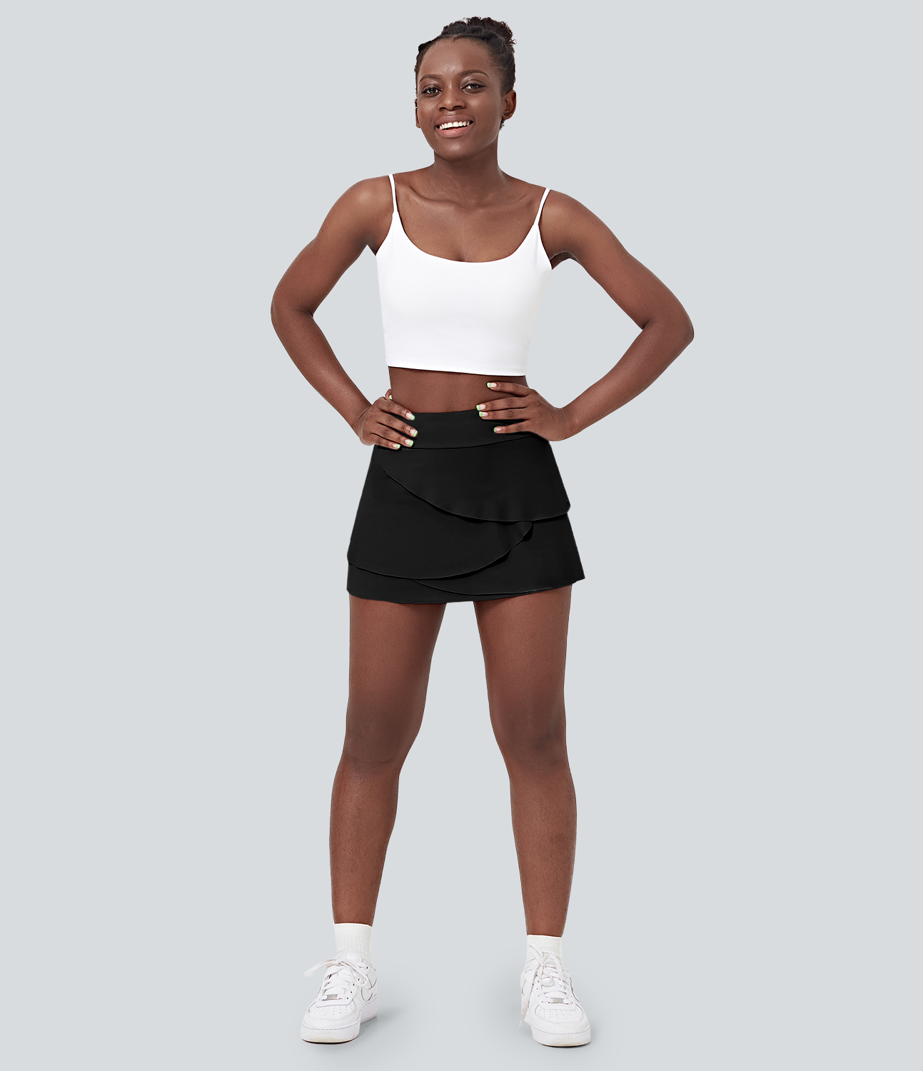Halara Everyday High Waisted Pocket Tiered Petal 2-in-1 Golf Skirt  - Black - XL midi skirt a line skirt golfing skirt pleated tennis skirt 