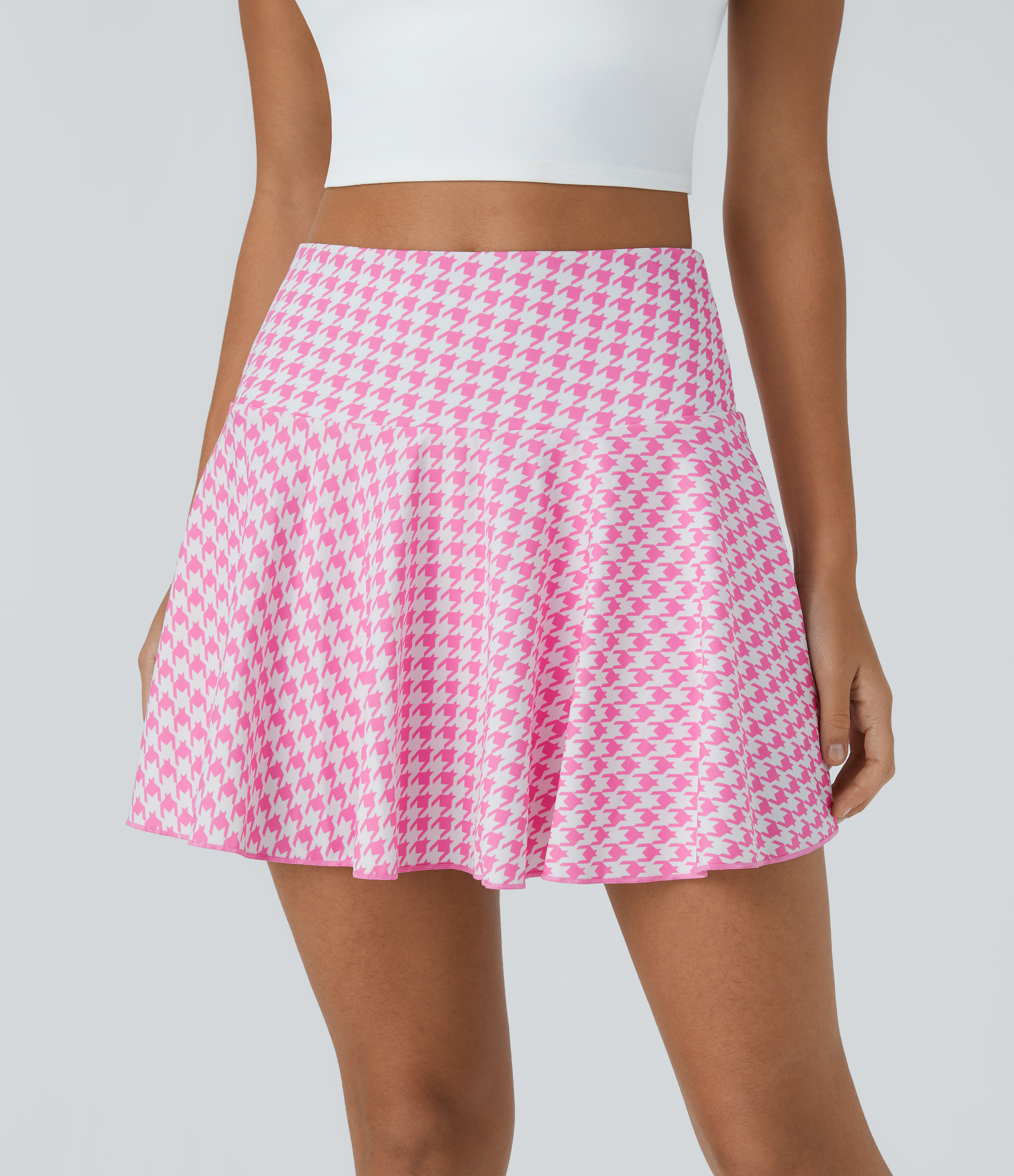 Halara Everyday High Waisted Pocket 2-in-1 Activity Skirt-Marvelous  - Raspberry Houndstooth - XS midi skirt a line skirt golfing skirt 