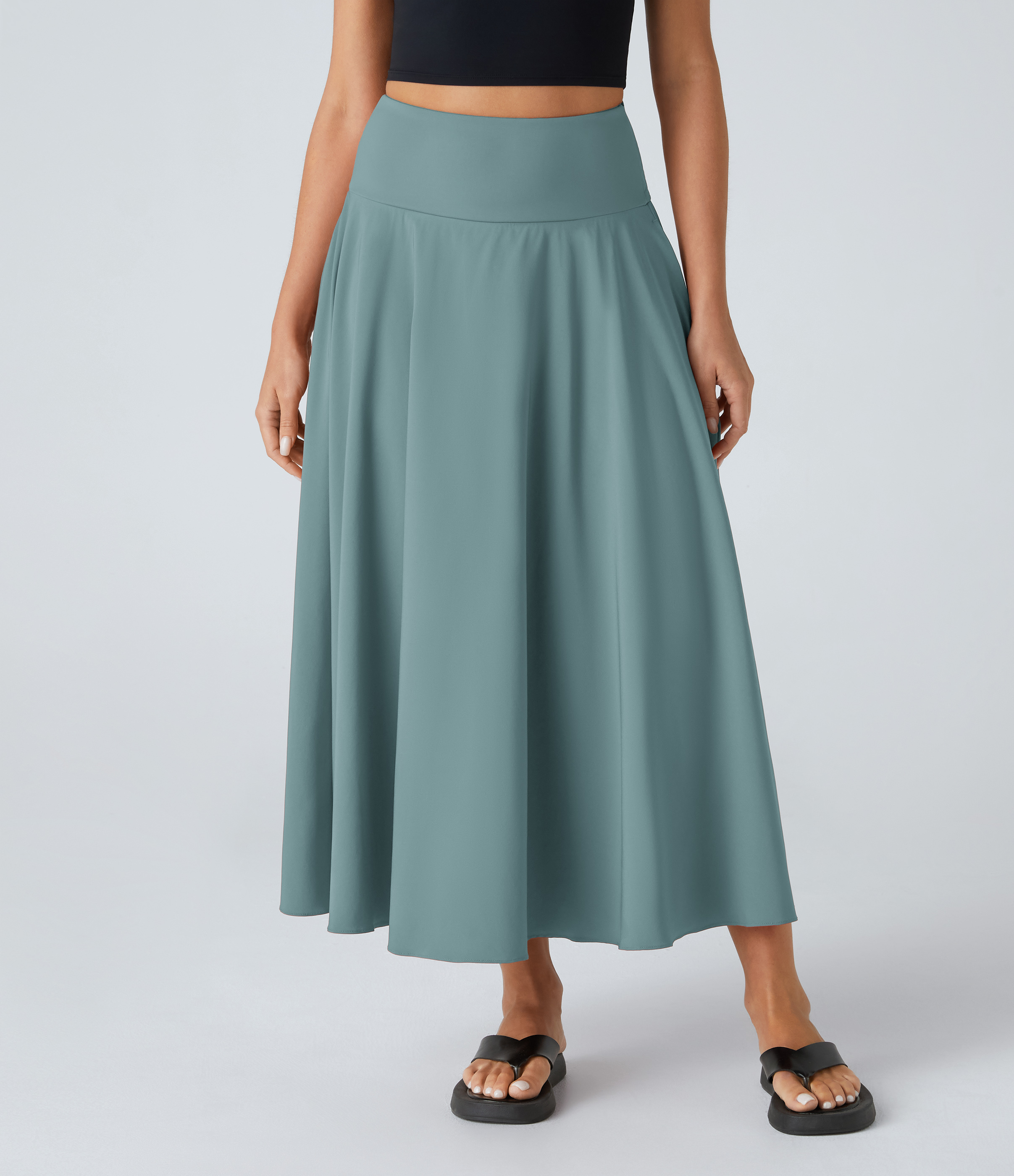 Halara Breezefulв„ў High Waisted Tie Back Side Pocket 2-in-1 Flowy Quick Dry Midi Casual Skirt  - Stone Blue - XS(regular) 