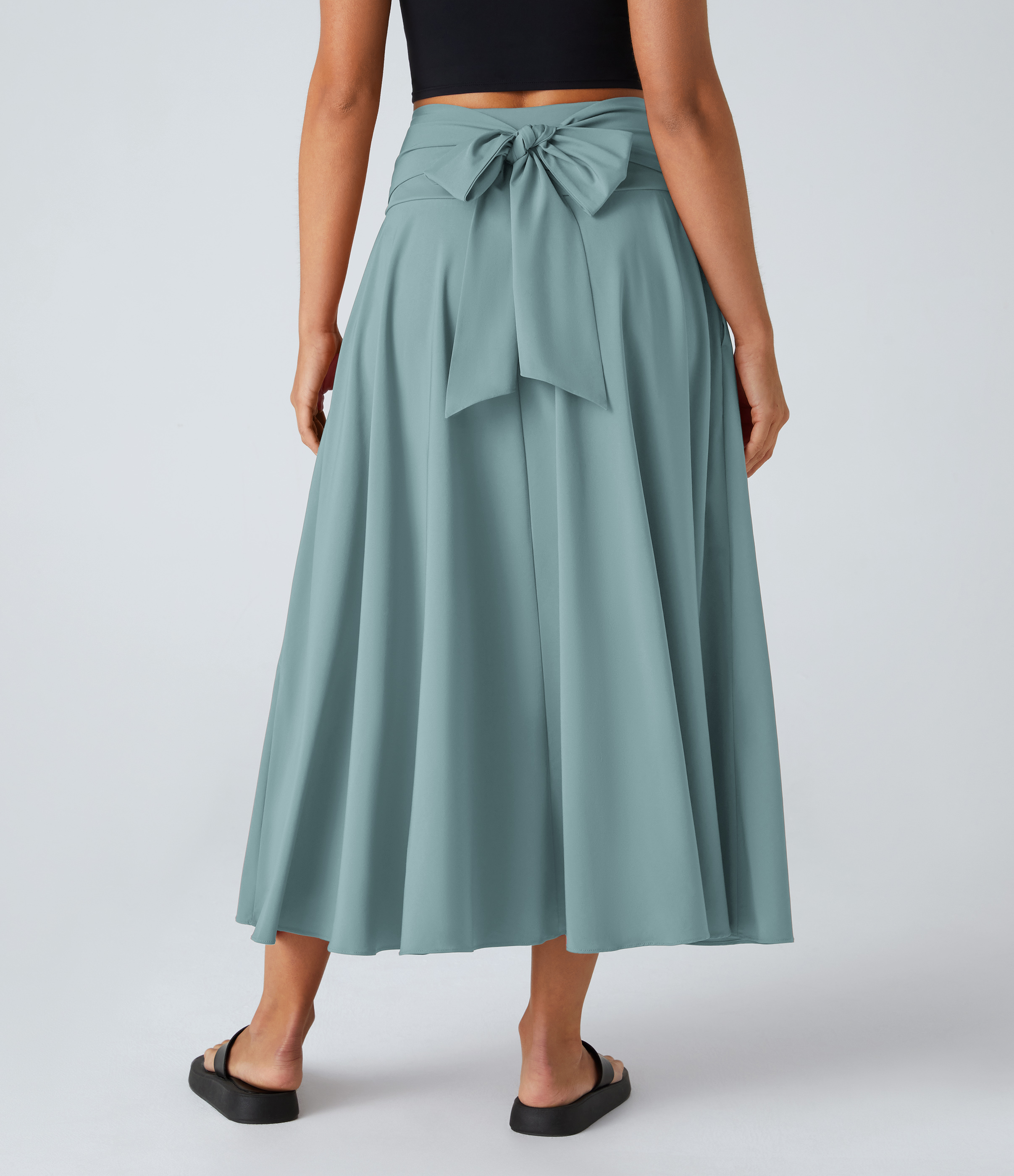 Halara Breezefulв„ў High Waisted Tie Back Side Pocket 2-in-1 Flowy Quick Dry Midi Casual Skirt  - Stone Blue - XS(regular) 