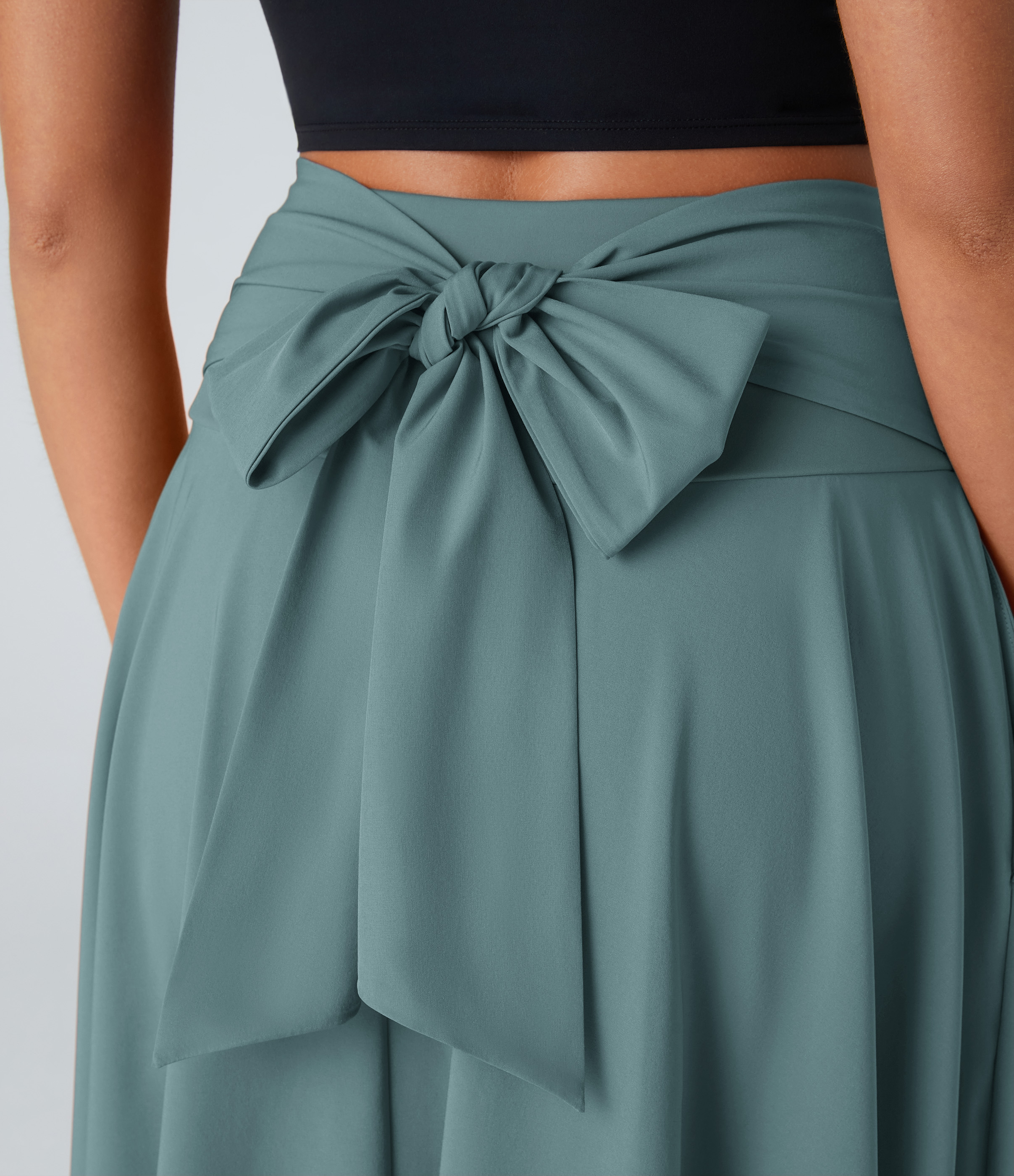 Halara Breezefulв„ў High Waisted Tie Back Side Pocket 2-in-1 Flowy Quick Dry Midi Casual Skirt  - Stone Blue - XS(regular) 
