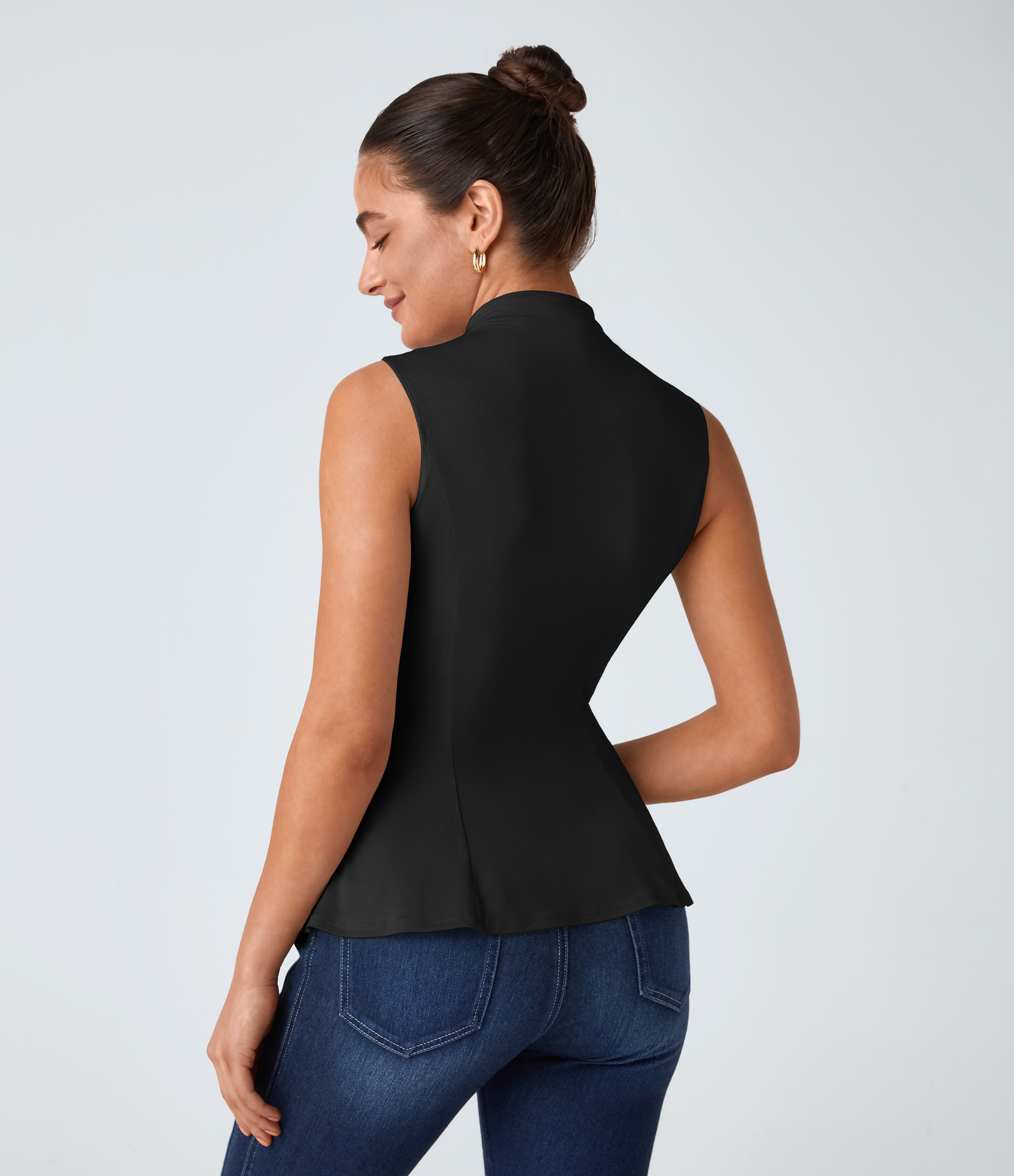 Halara Funnel Neck Peplum Casual Tank Top Tank Top - Black - M golf tops halter top tunic tops sleeveless tops backless top 