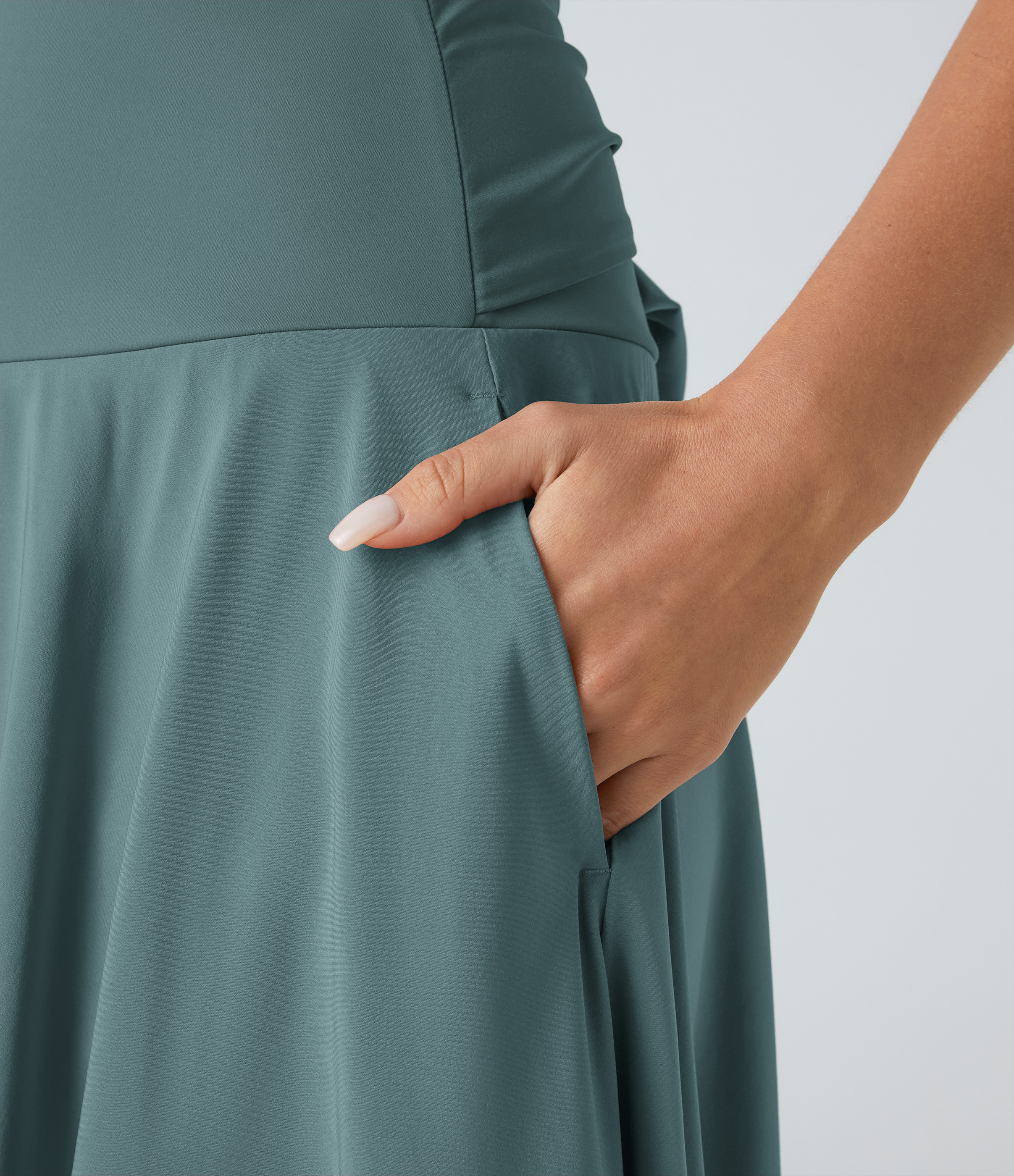 Halara Breezefulв„ў High Waisted Tie Back Side Pocket 2-in-1 Flowy Quick Dry Midi Casual Skirt  - Stone Blue - XS(regular) 