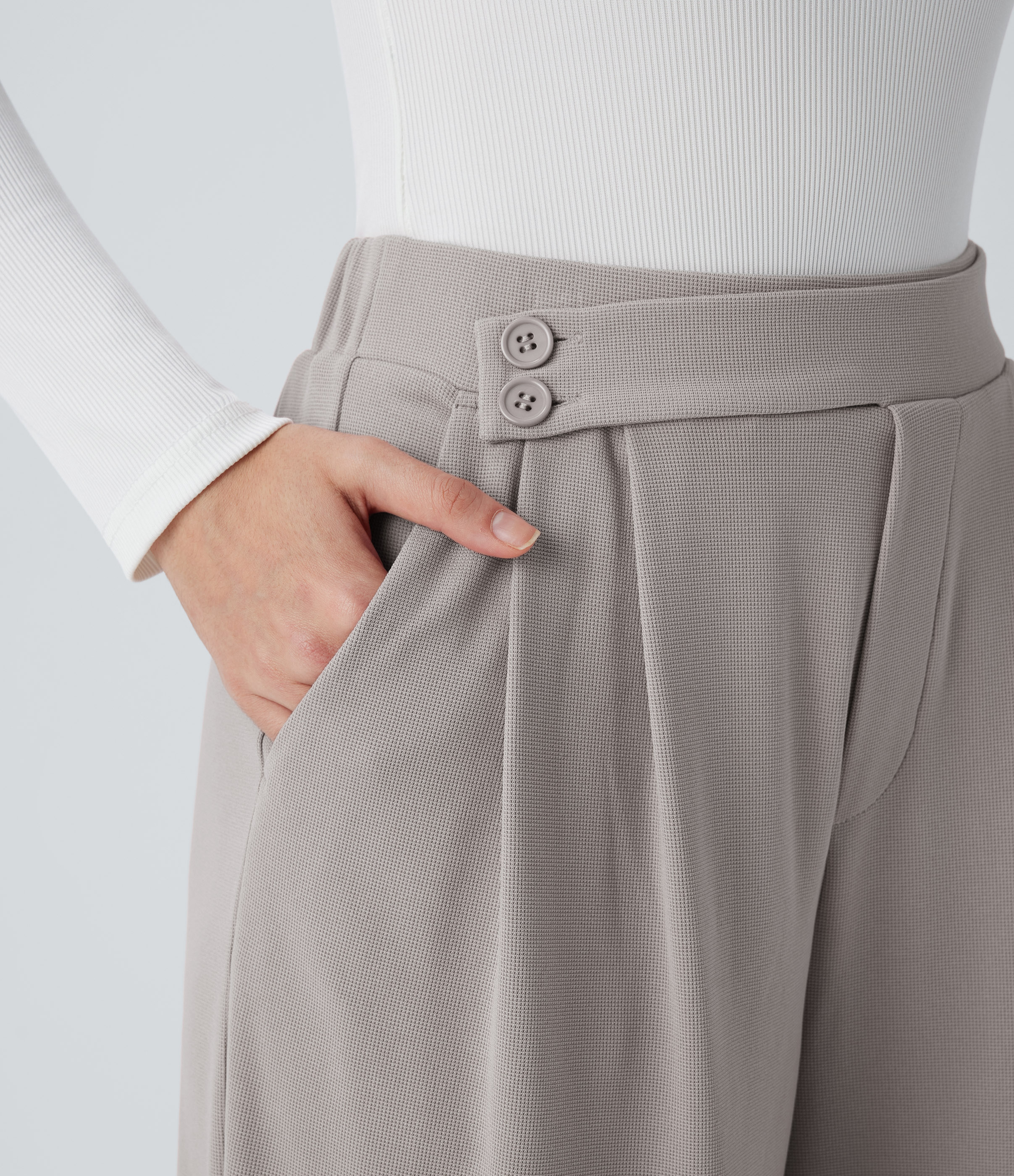 Halara High Waisted Button Side Pocket Wide Leg Waffle Casual Pants  - Mink Ash - S(regular) sweatpants jogger pants stacked sweatpants 