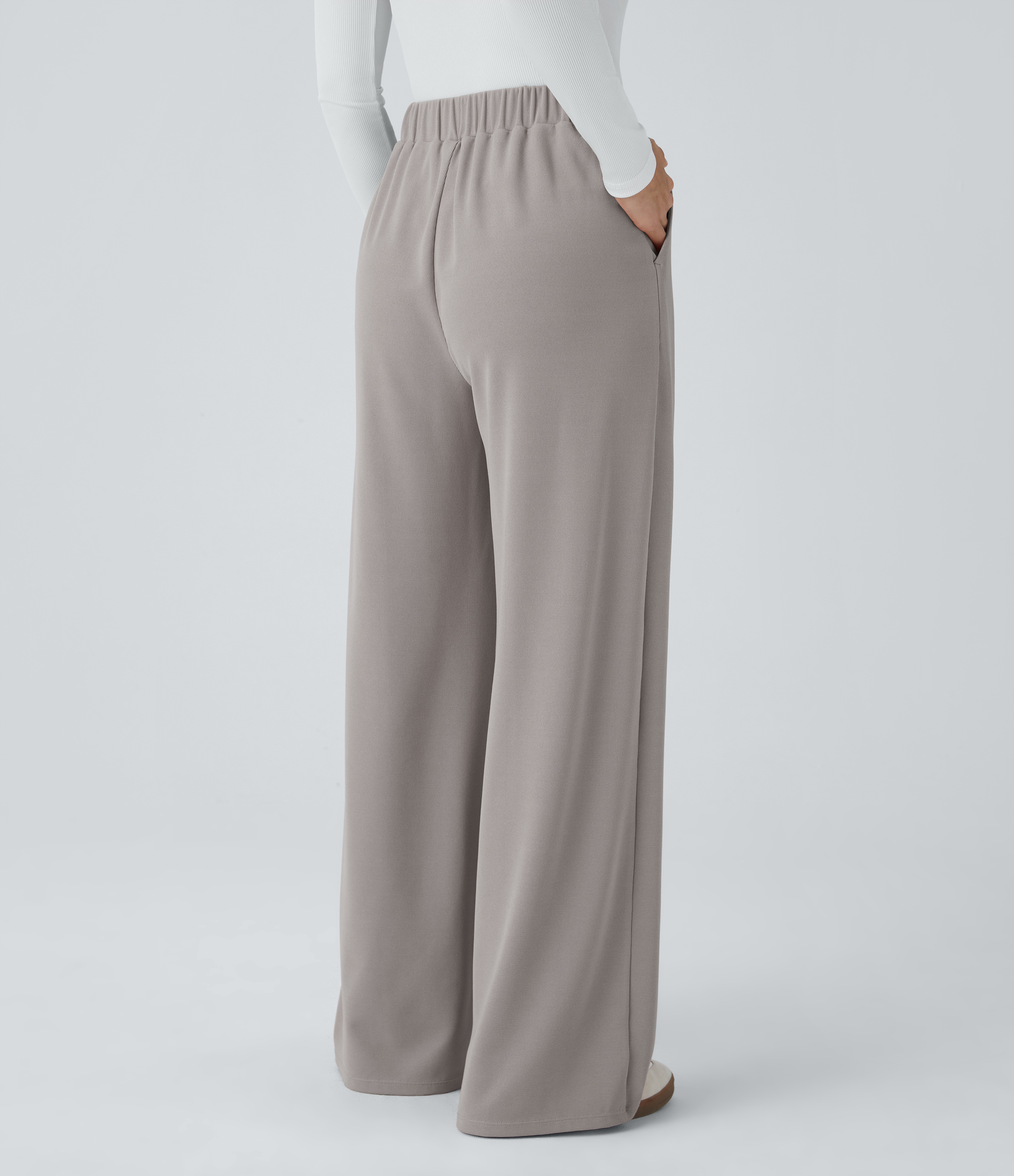 Halara High Waisted Button Side Pocket Wide Leg Waffle Casual Pants  - Mink Ash - S(regular) sweatpants jogger pants stacked sweatpants 