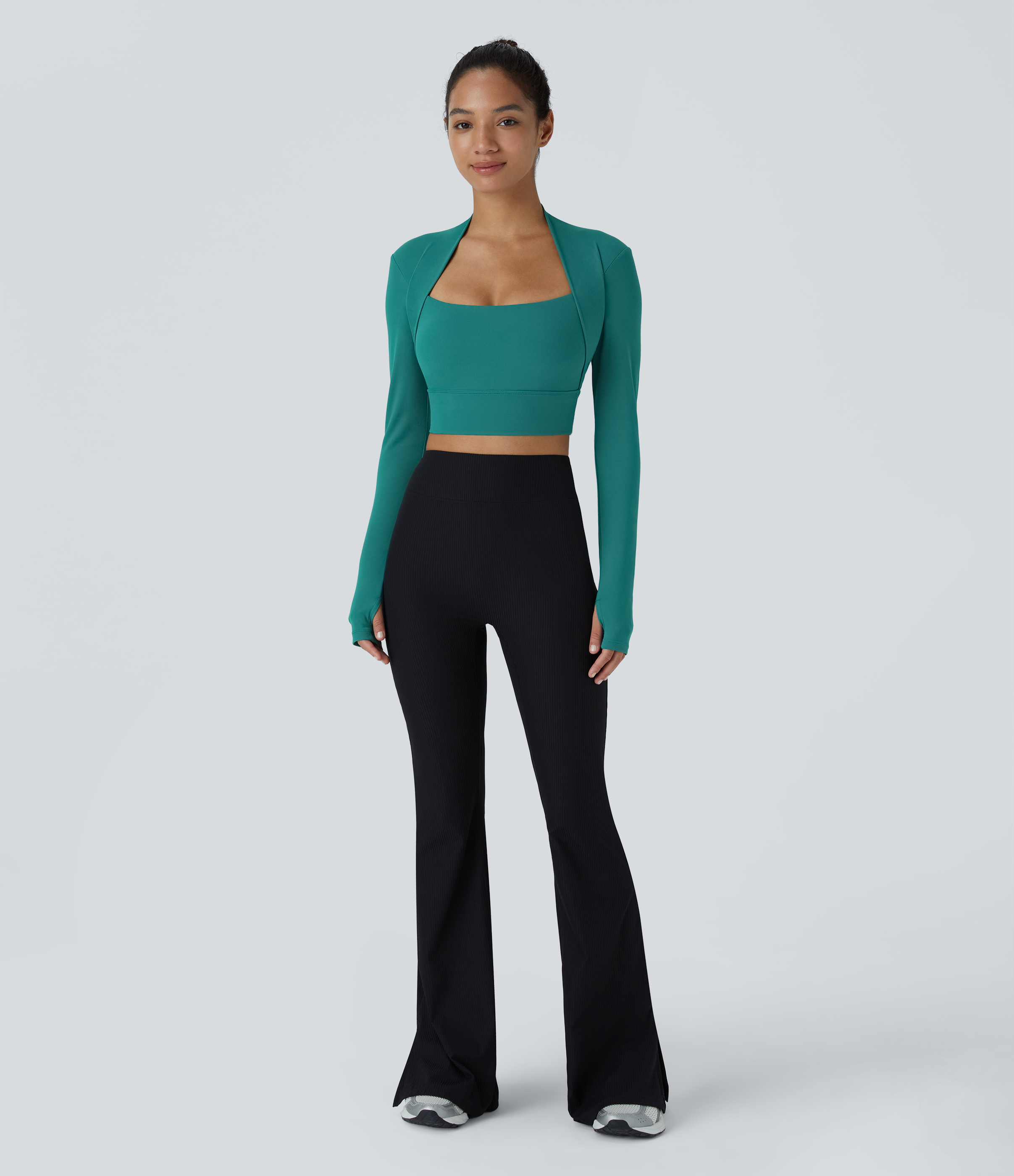 Halara Cloudfulв„ў Fabric Long Sleeve Thumb Hole Cropped Yoga Sports Top  - Quetzal Green - S 