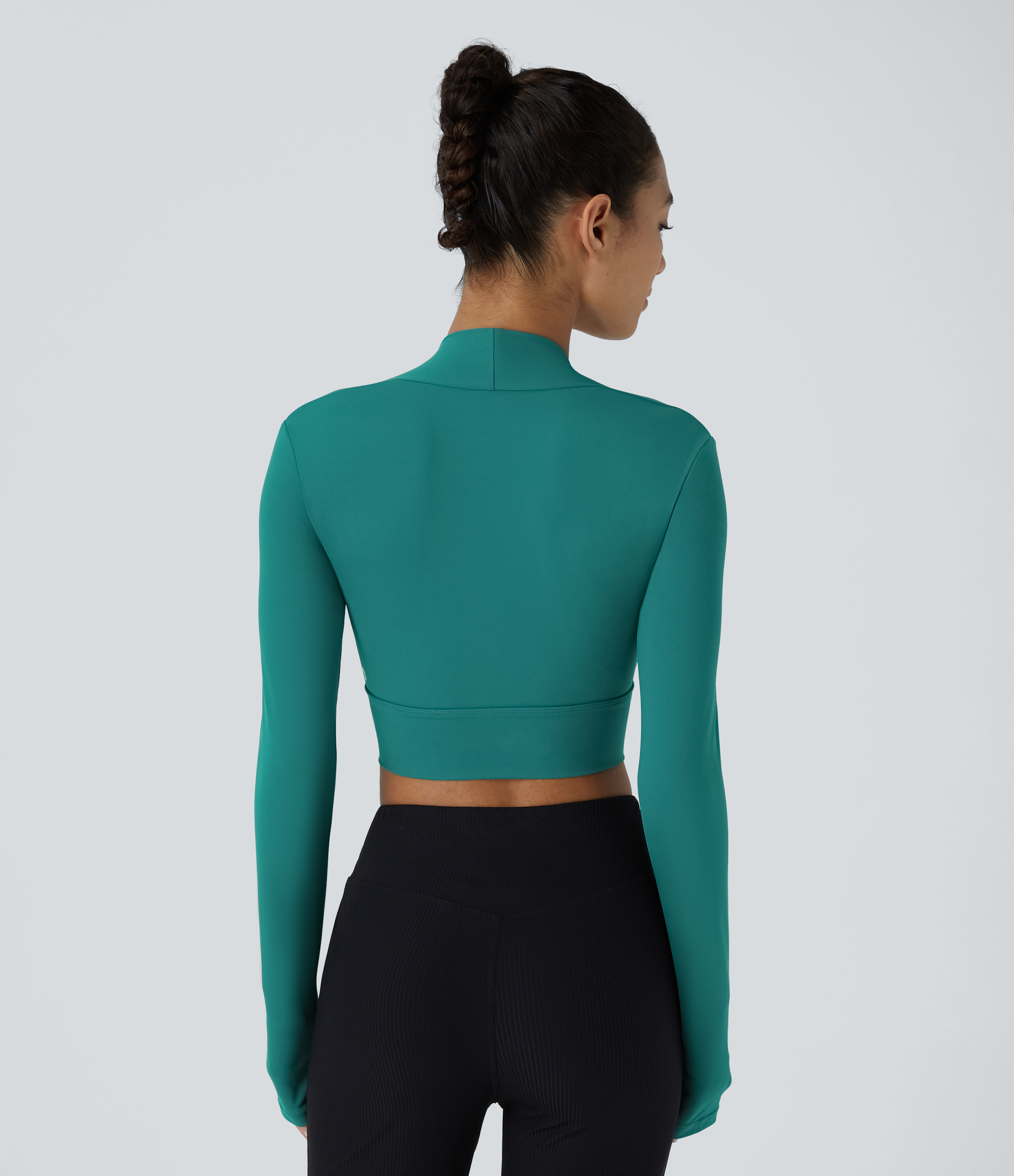 Halara Cloudfulв„ў Fabric Long Sleeve Thumb Hole Cropped Yoga Sports Top  - Quetzal Green - S 