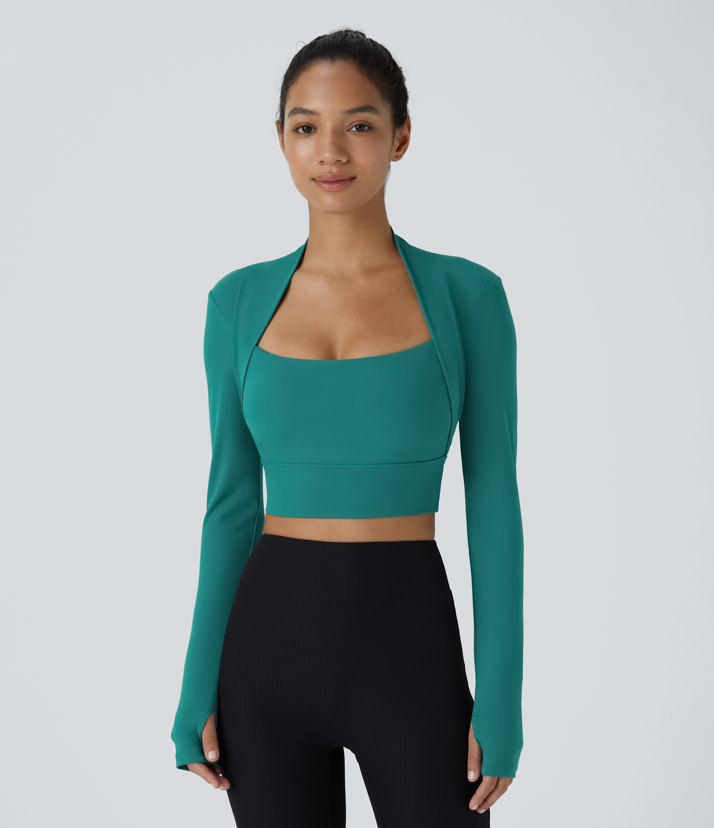Halara Cloudfulв„ў Fabric Long Sleeve Thumb Hole Cropped Yoga Sports Top  - Quetzal Green - S 