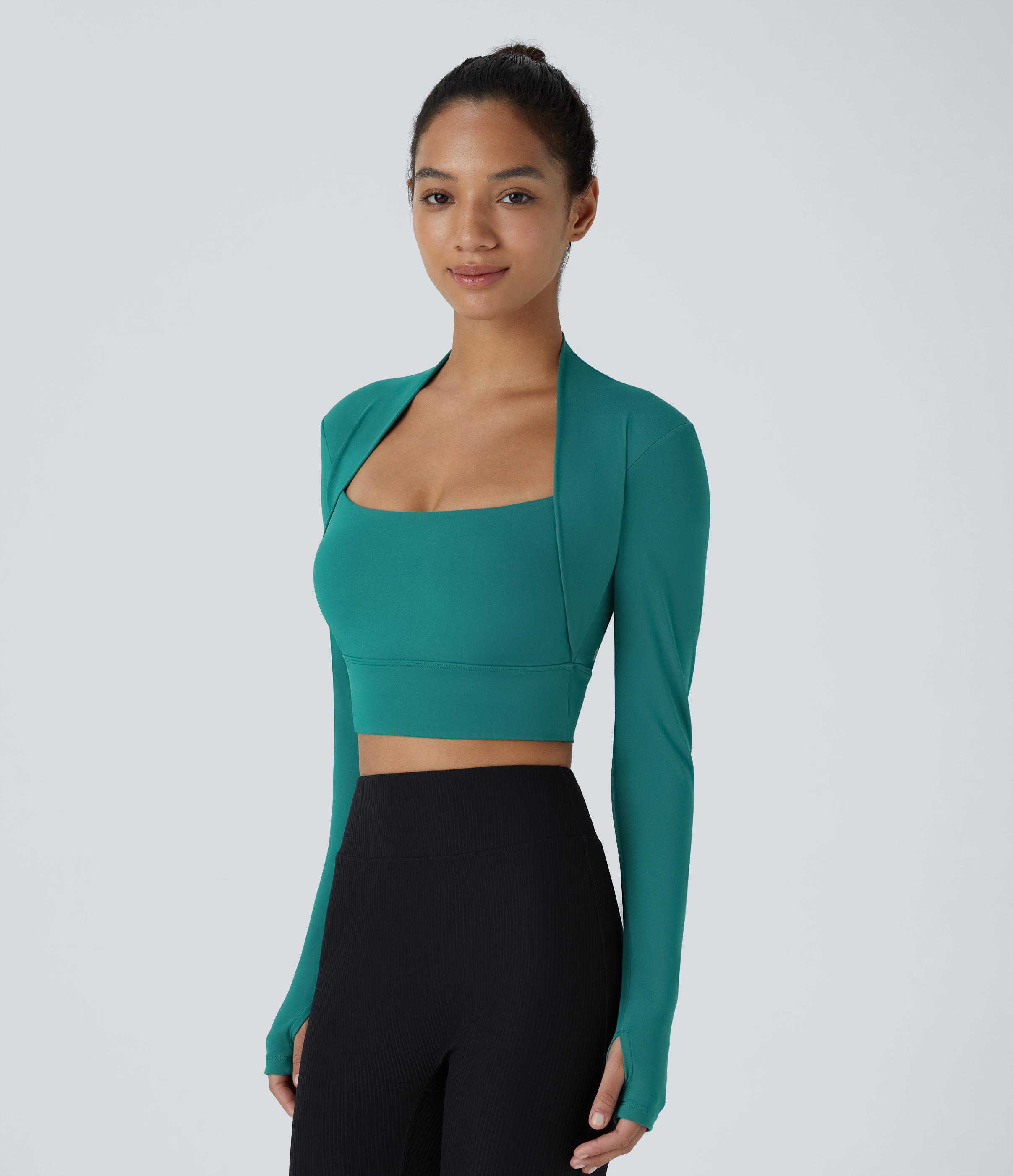 Halara Cloudfulв„ў Fabric Long Sleeve Thumb Hole Cropped Yoga Sports Top  - Quetzal Green - S 