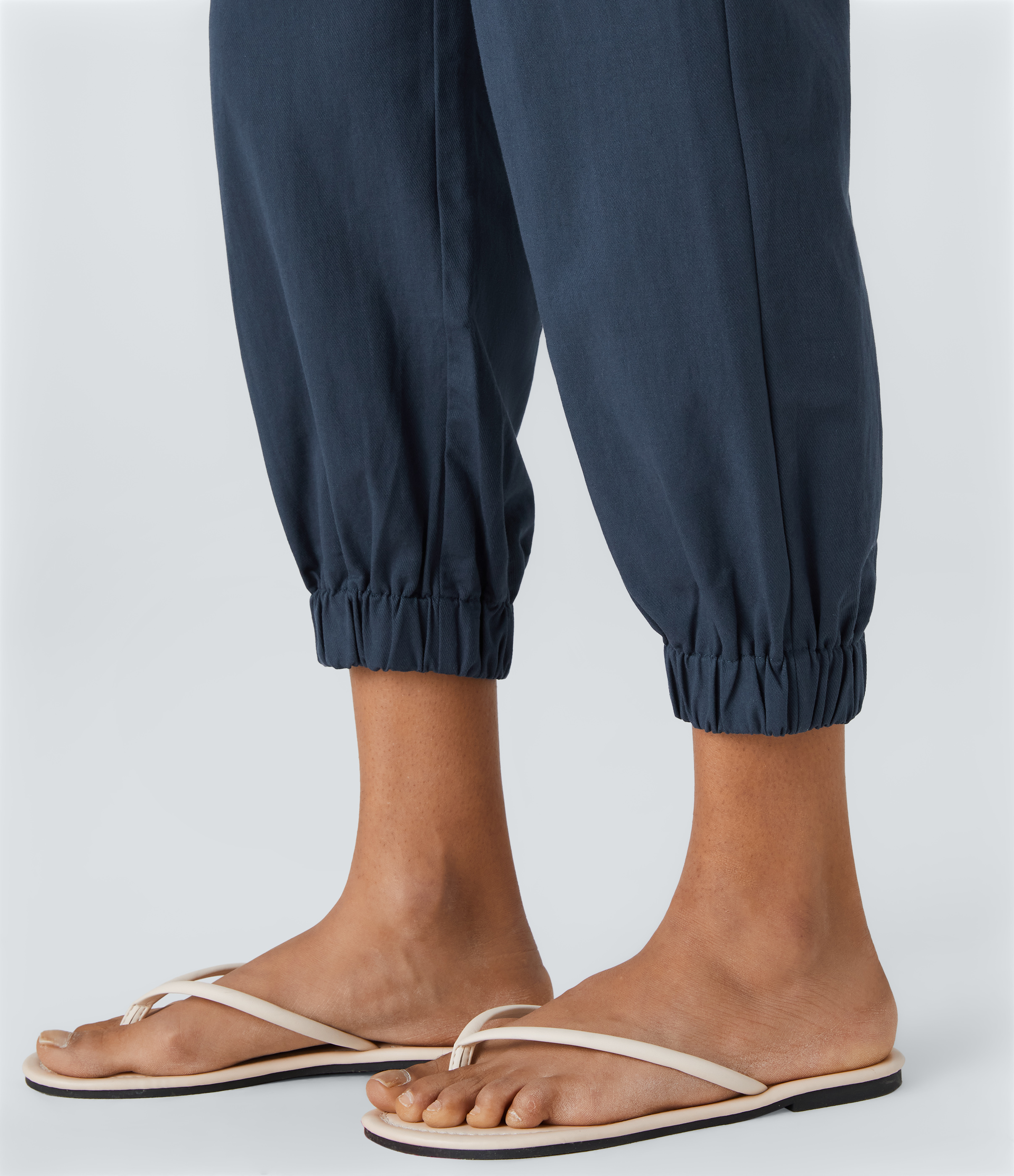 Halara Mid Rise Button Zipper Side Pocket Casual Cotton Joggers  - Moonlit Ocean - M(regular) 