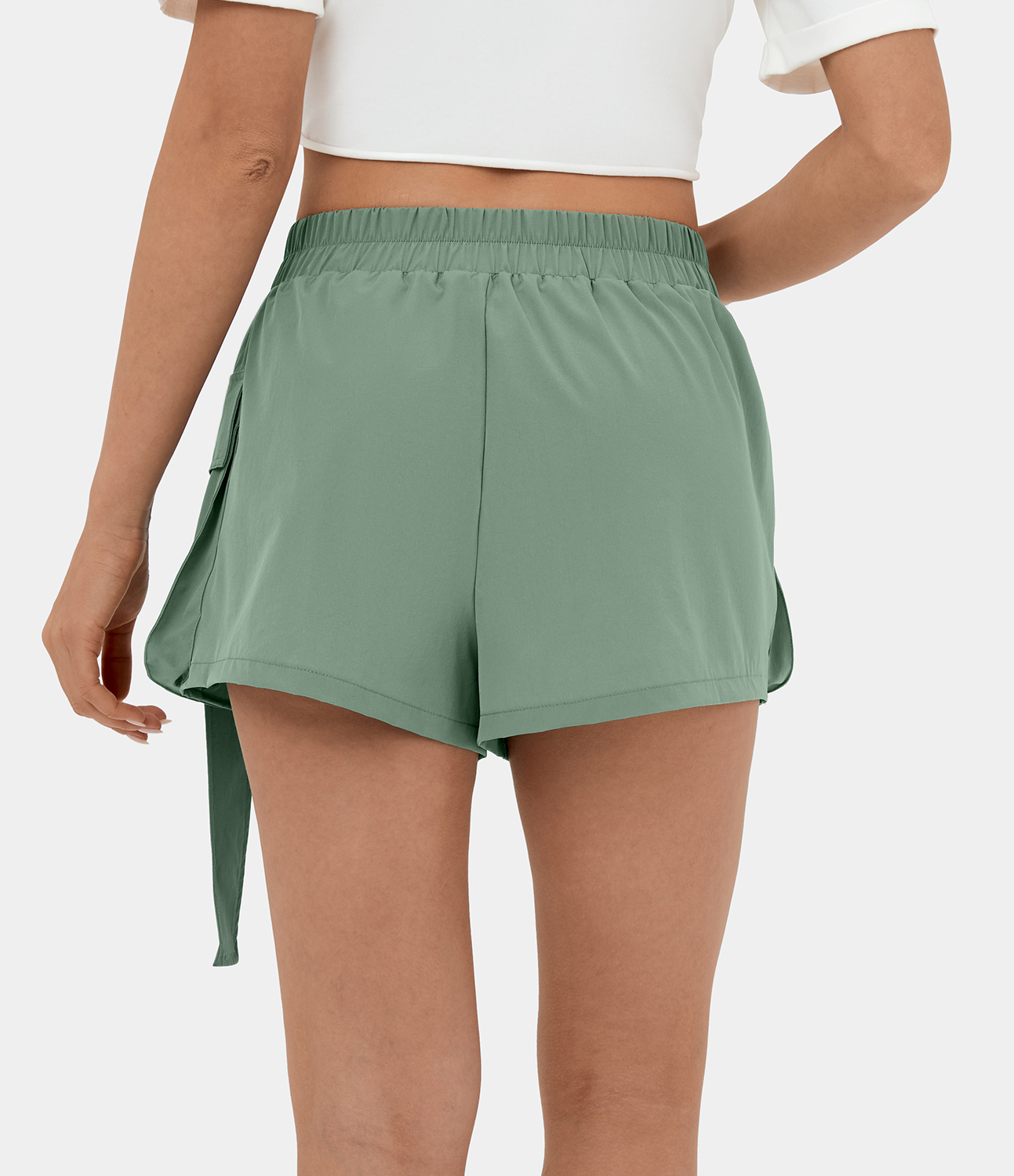 Halara Mid Rise Belted Flap Pocket Casual Cargo Shorts 2`` Gym Short - Green Bay - L booty shorts compression shorts yoga shorts 