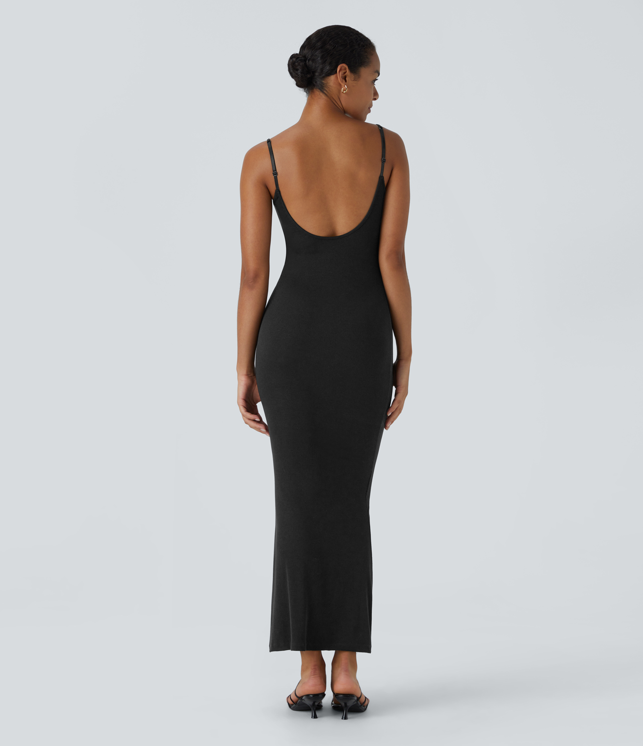 Halara Ribbed Backless Bodycon Maxi Mermaid Hem Party Slip Dress Casual Dress - Black - L slip dress beach dress ruched dress halter dress 