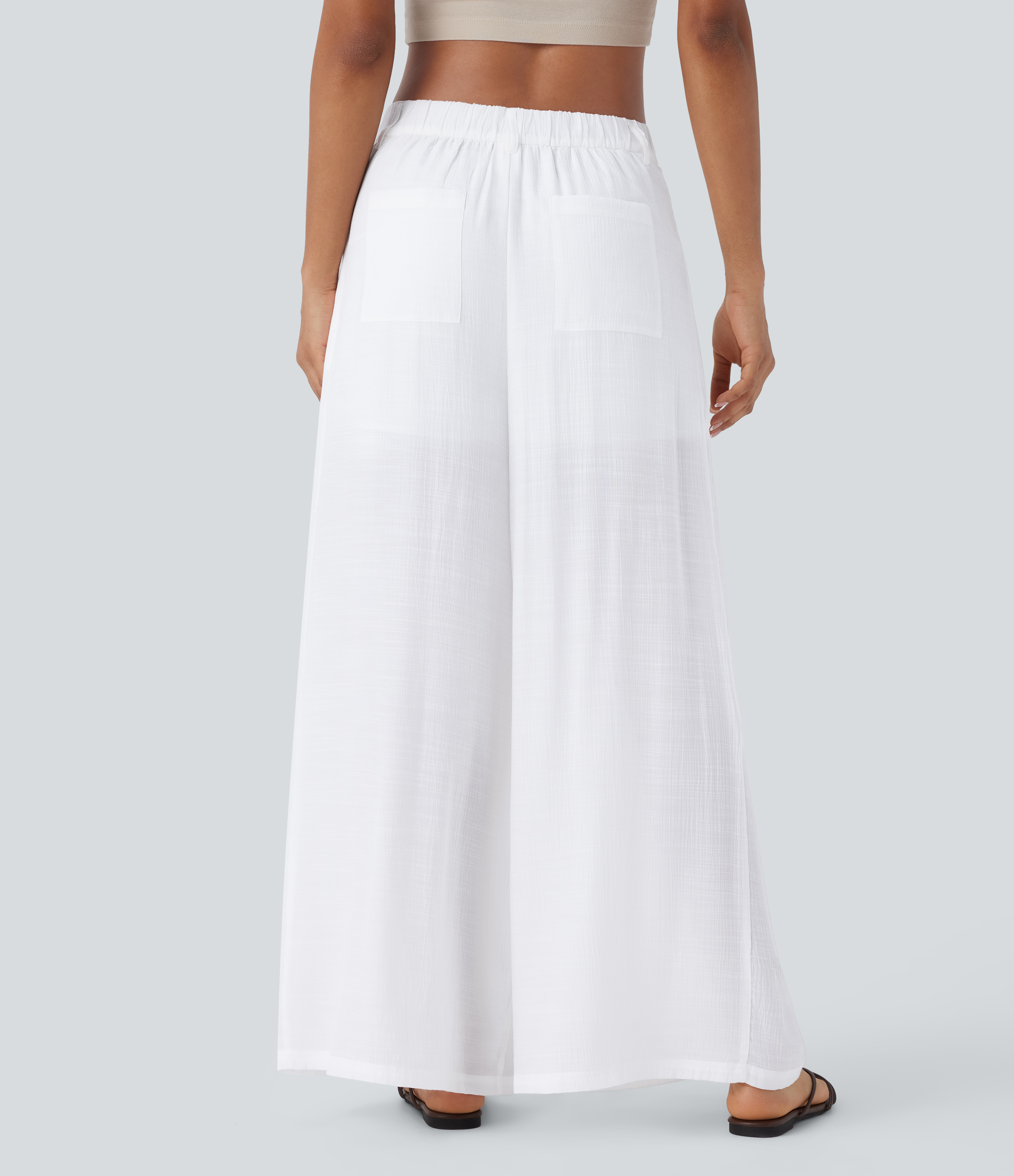 Halara Low Rise Button Zipper Multiple Pockets Wide Leg 2-in-1 Resort Pants  - White - XL(regular) sweatpants jogger pants stacked sweatpants 