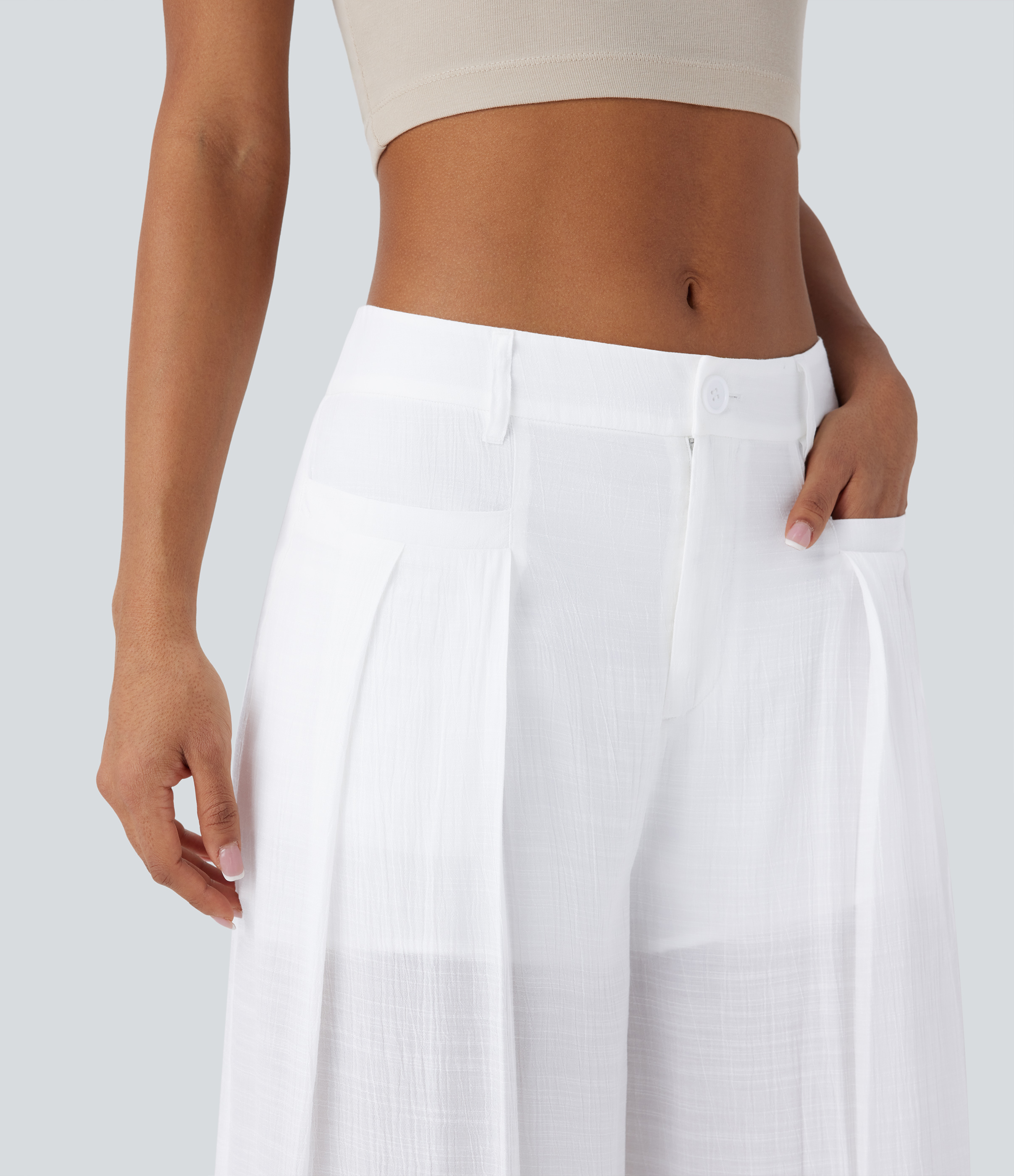 Halara Low Rise Button Zipper Multiple Pockets Wide Leg 2-in-1 Resort Pants  - White - XL(regular) sweatpants jogger pants stacked sweatpants 