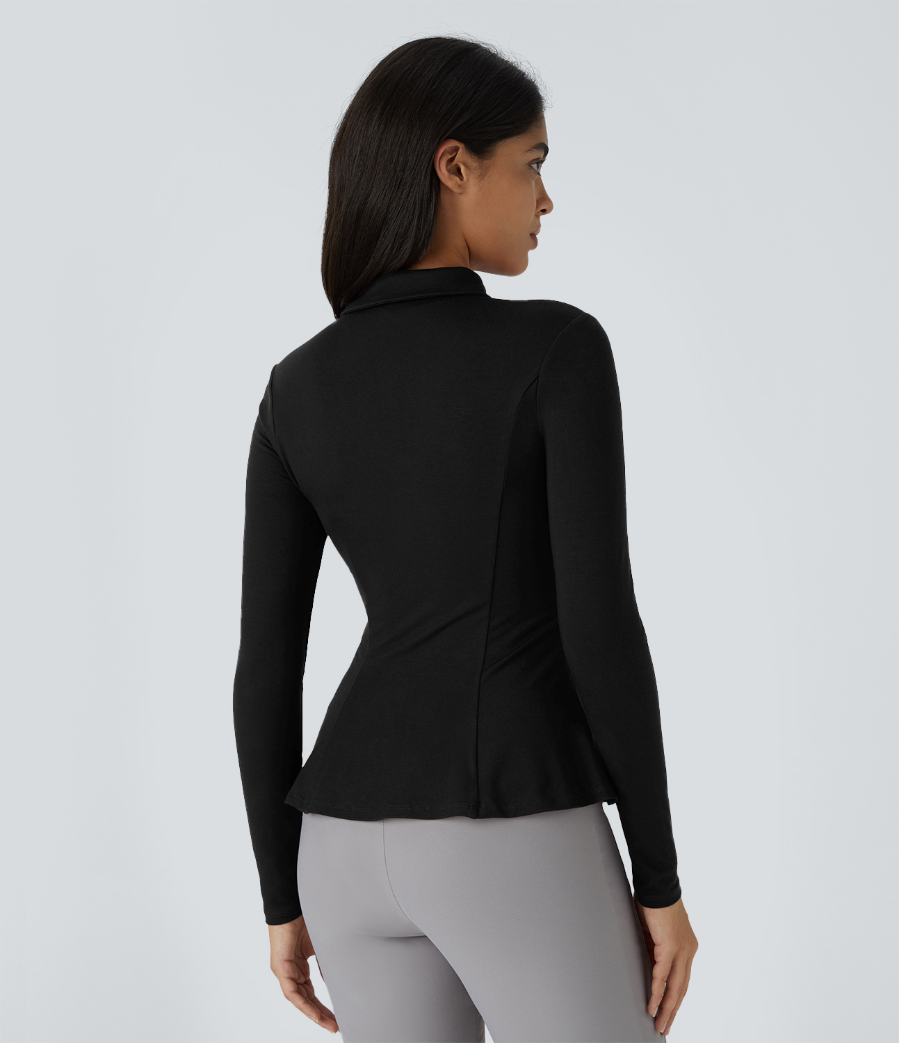 Halara Collared Cut Out Button Long Sleeve Slim Peplum Work Top Tank Top - Black - XS golf tops halter top tunic tops sleeveless tops 