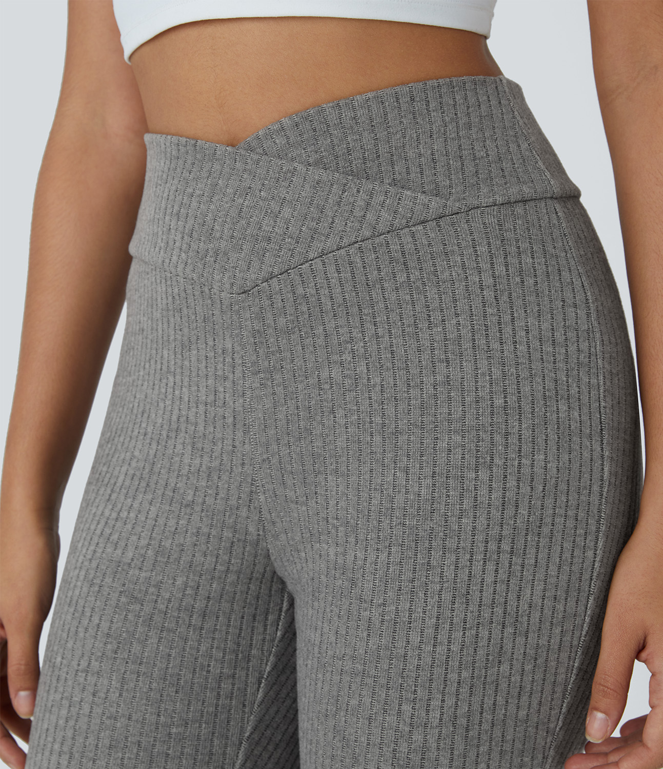 Halara Ribbed Knit Crossover High Waisted 7/8 Casual Leggings  - Dark Mottled Grey - M(7/8) 