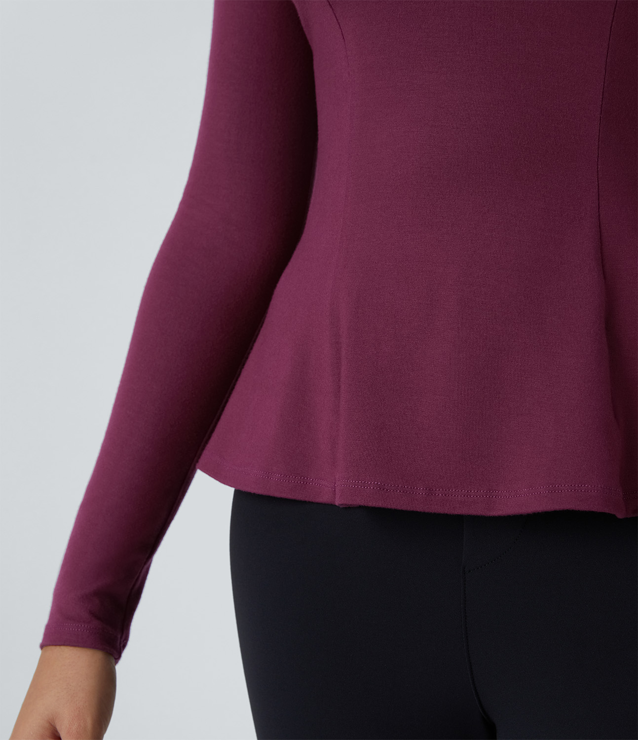 Halara Collared Cut Out Button Long Sleeve Slim Peplum Work Top Tank Top - Red Violet - S golf tops halter top tunic tops sleeveless tops 
