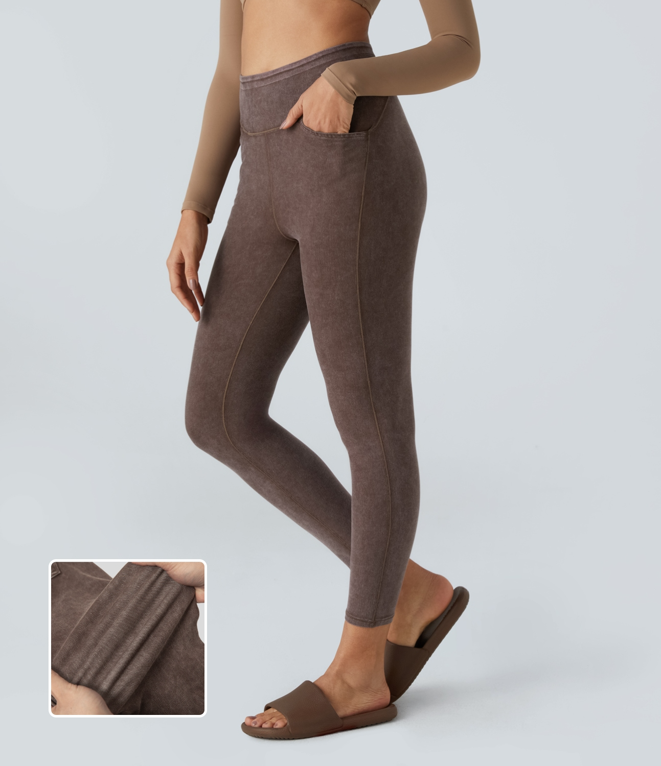 

Halara HalaraMagicв„ў High Waisted Side Pocket Colorful Stretchy Knit Denim Casual 7/8 Leggings - Brown Denim