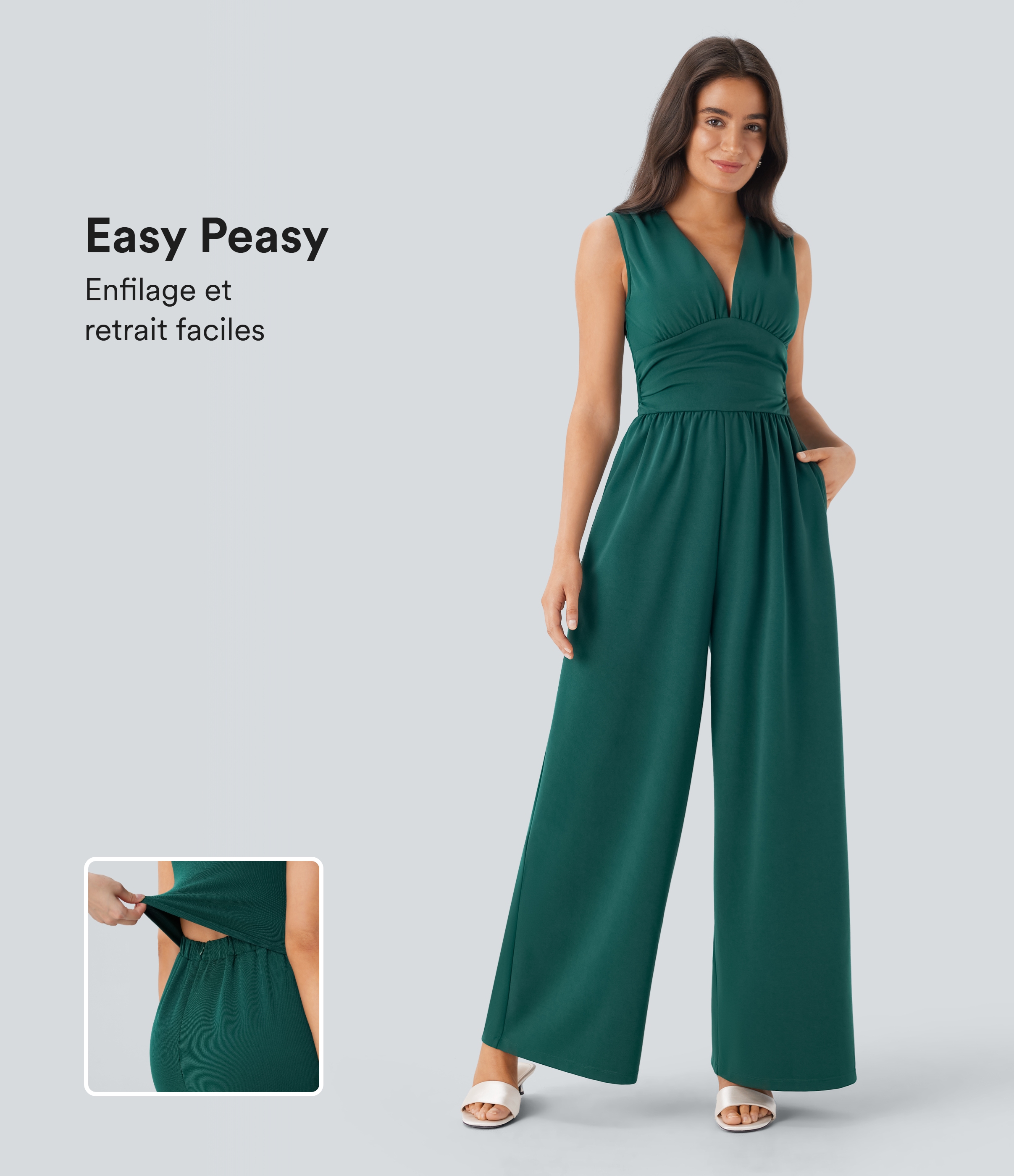 Combinaison froncée col V sans manches avec poches - Easy Peasy