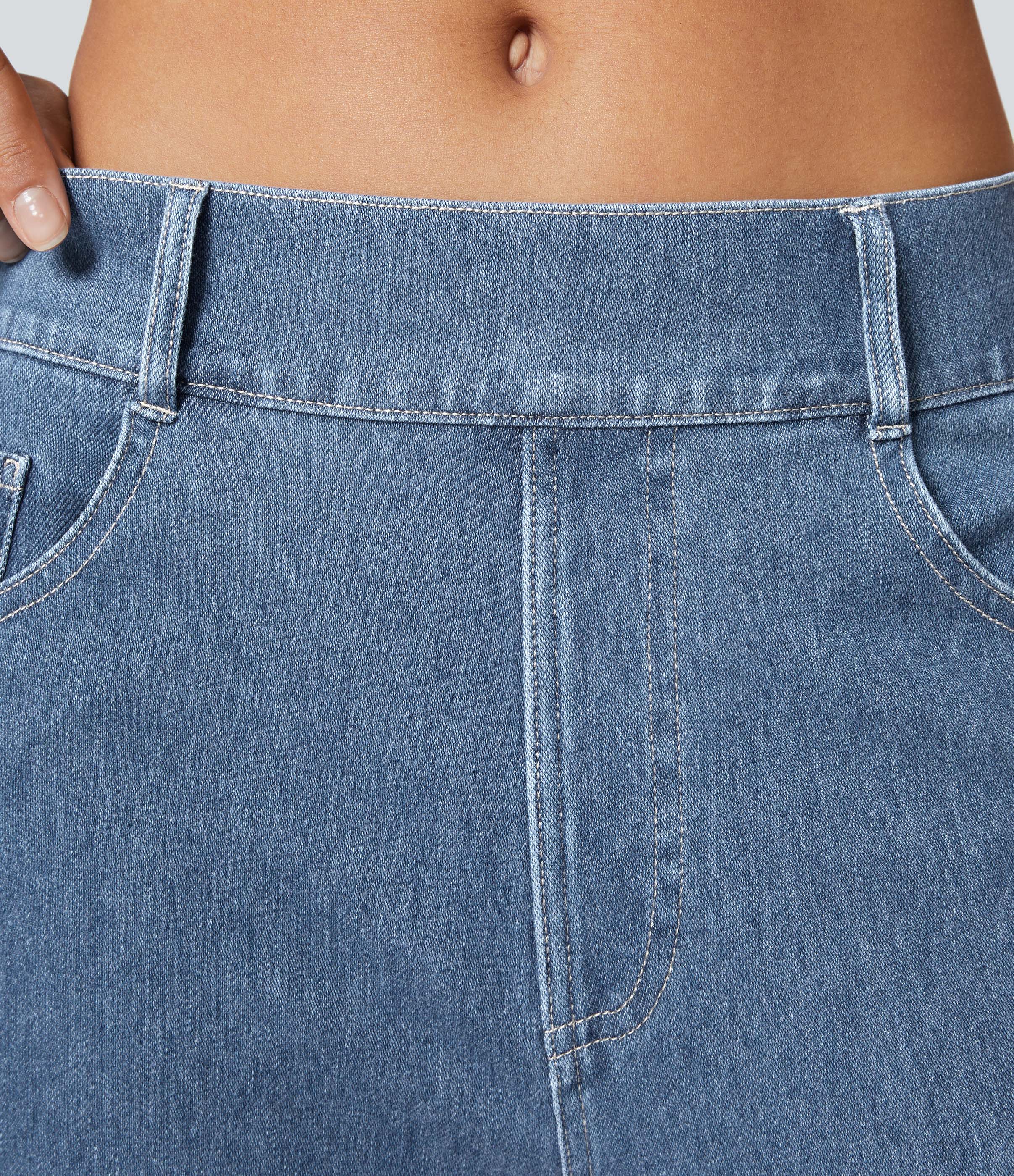 Halara HalaraMagicв„ў Mid Rise Multiple Pockets Stretchy Knit Work Tapered Jeans  - Creek Blue Denim - M(regular) sweatpants jogger pants 