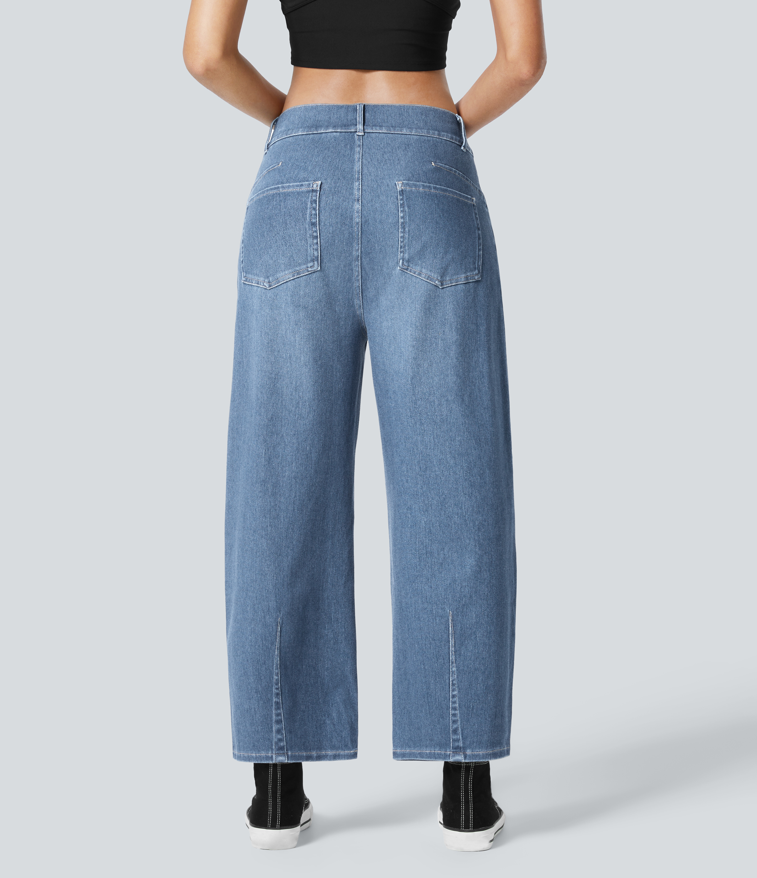 Halara HalaraMagicв„ў Mid Rise Multiple Pockets Stretchy Knit Work Tapered Jeans  - Creek Blue Denim - M(regular) sweatpants jogger pants 