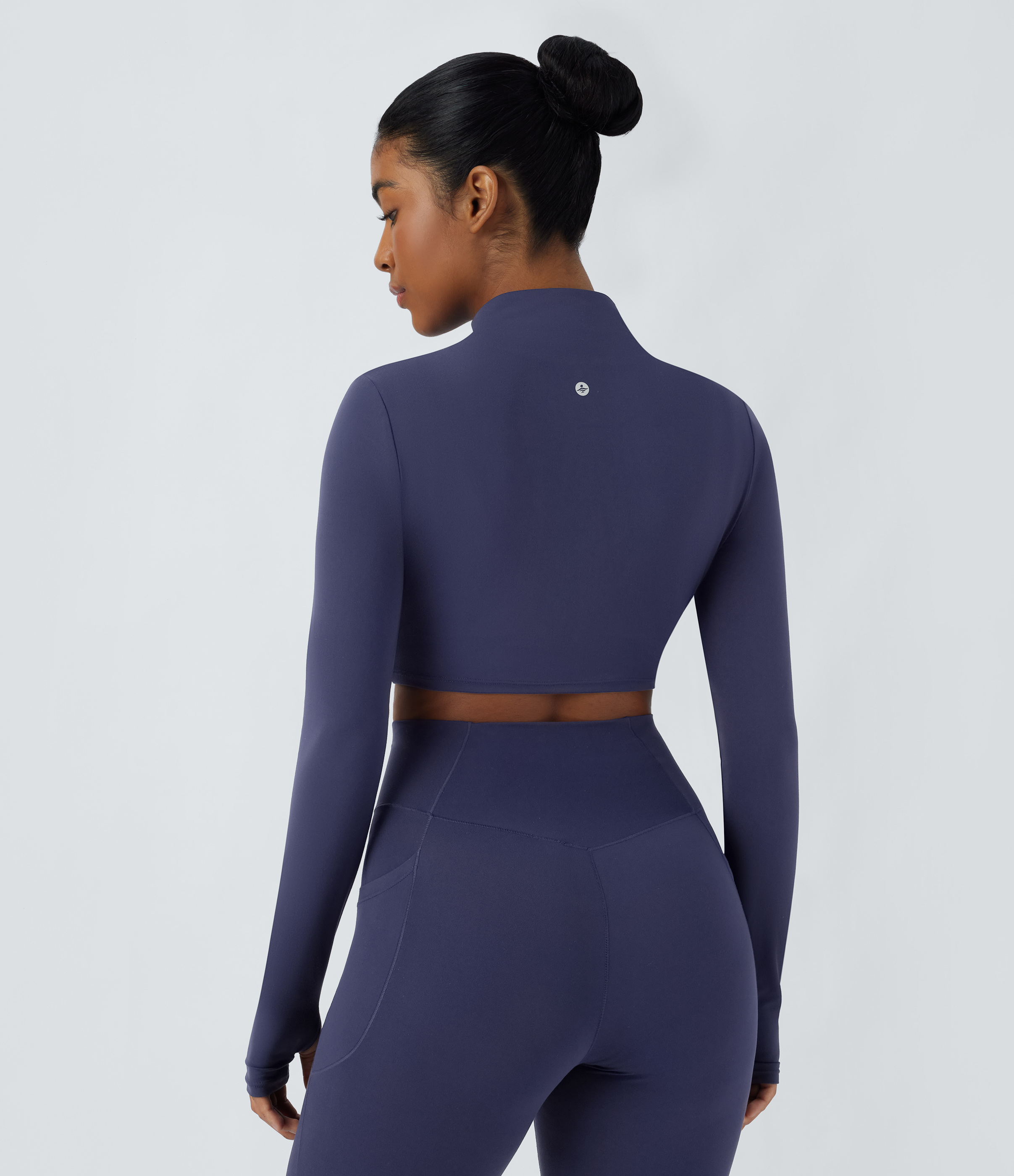 Halara Softlyzeroв„ў Stand Collar Zipper Thumb Hole Cropped Yoga Jacket-UPF50+  - Peacoat - XS 