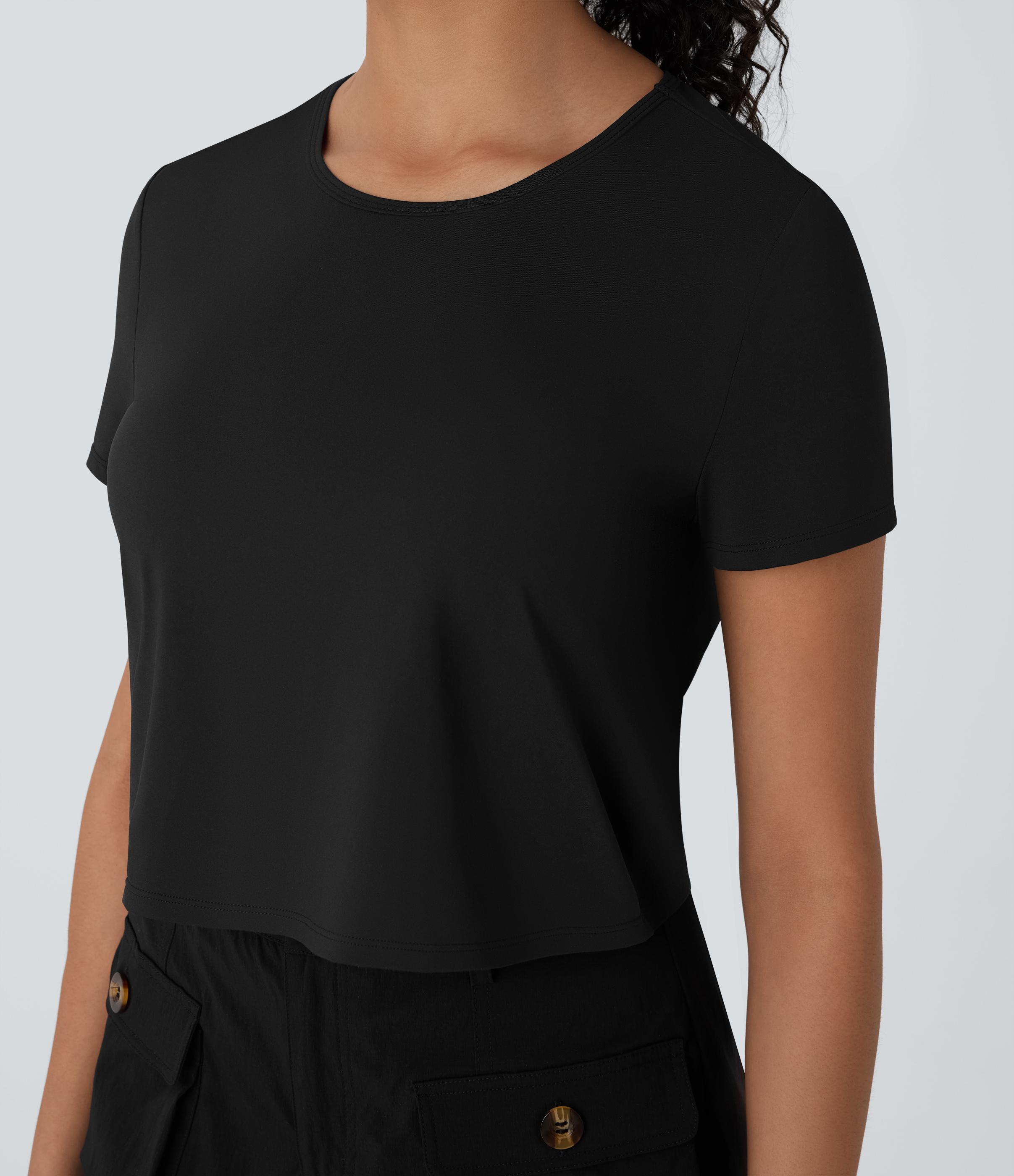 Halara Cut Out Twisted Cropped Hiking Sports Top-UPF40+  - Black - M 
