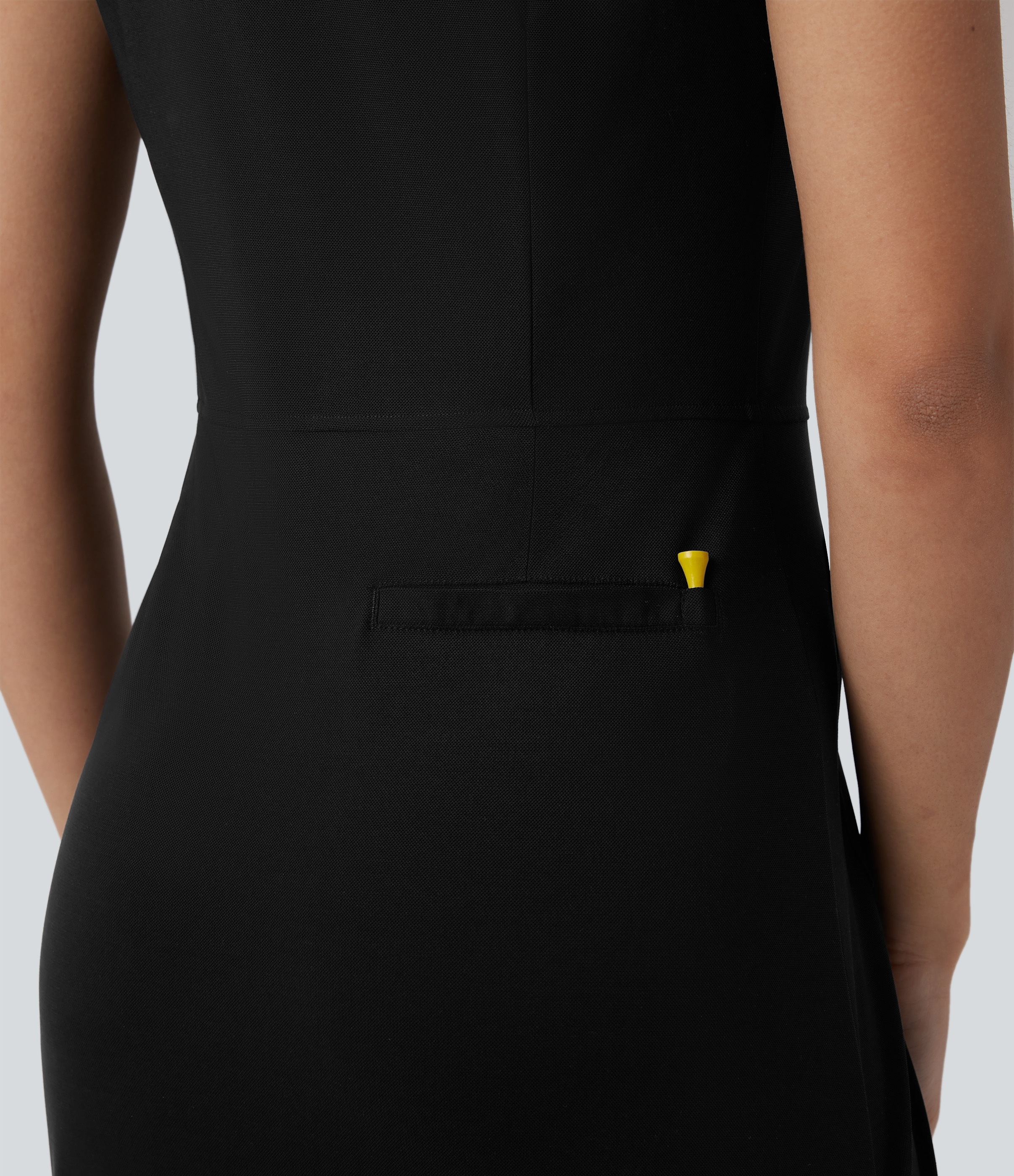 Halara Collared Sleeveless Zipper Side Pocket Curved Hem Cool Touch Mini Golf Active Dress Workout Dress - Black - S 