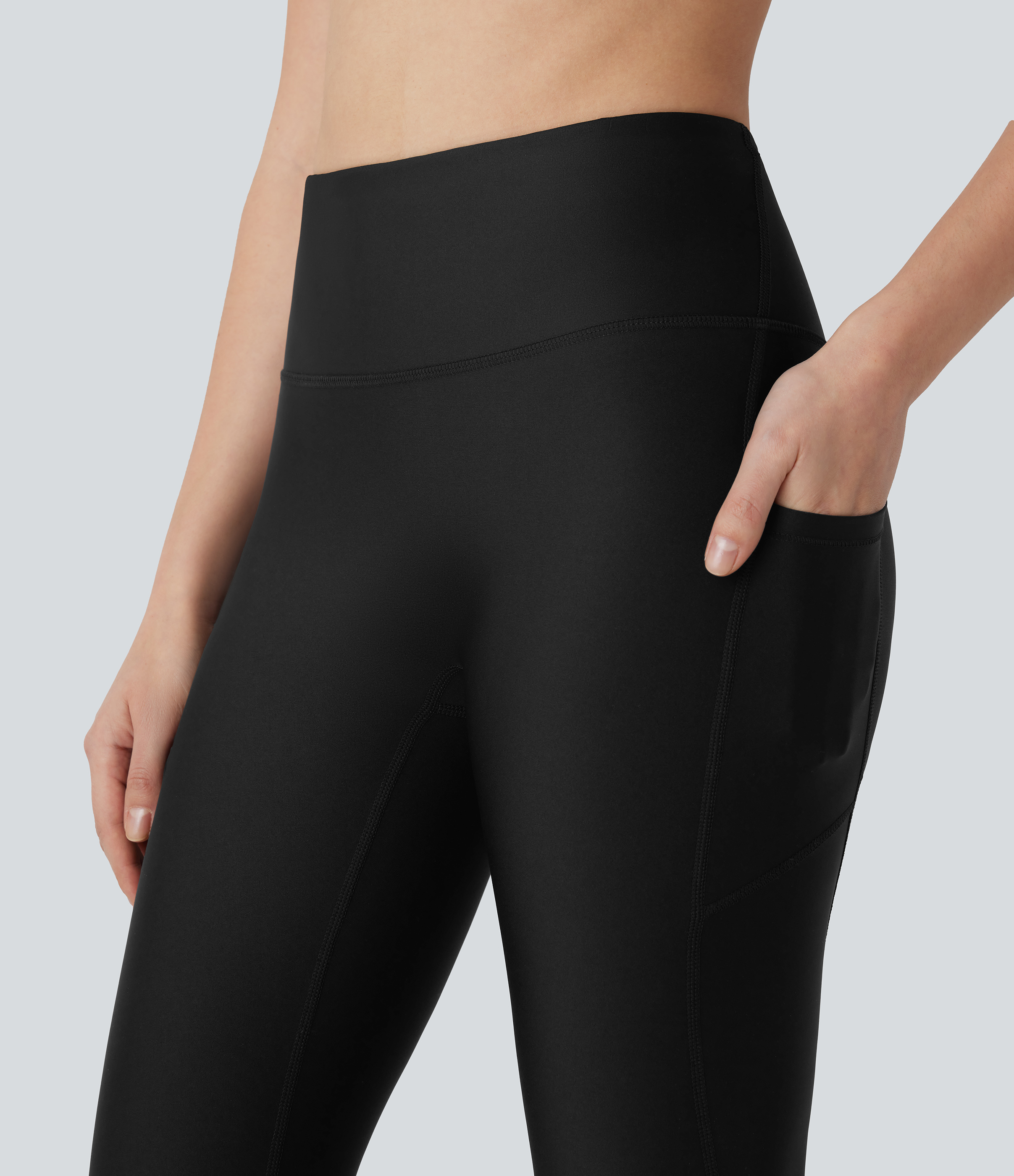 Halara High Waisted Side Pocket Sheen Workout Leggings  - Black - M(7/8) gym leggings leggings with pockets leggings with butt lift 