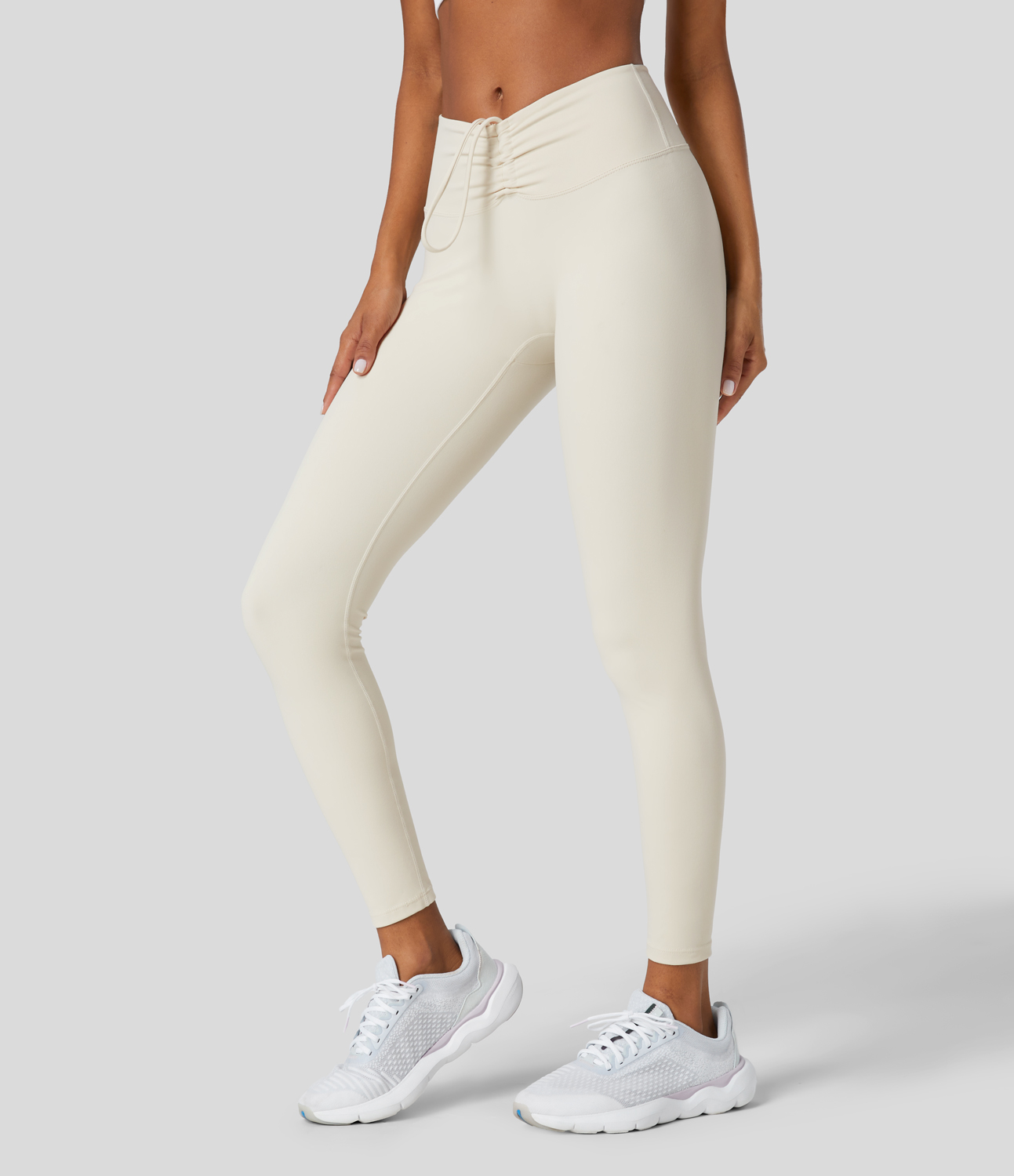 Halara Mid Rise Drawstring Ruched 7/8 Yoga Leggings  - Arctic Wolf - XS 