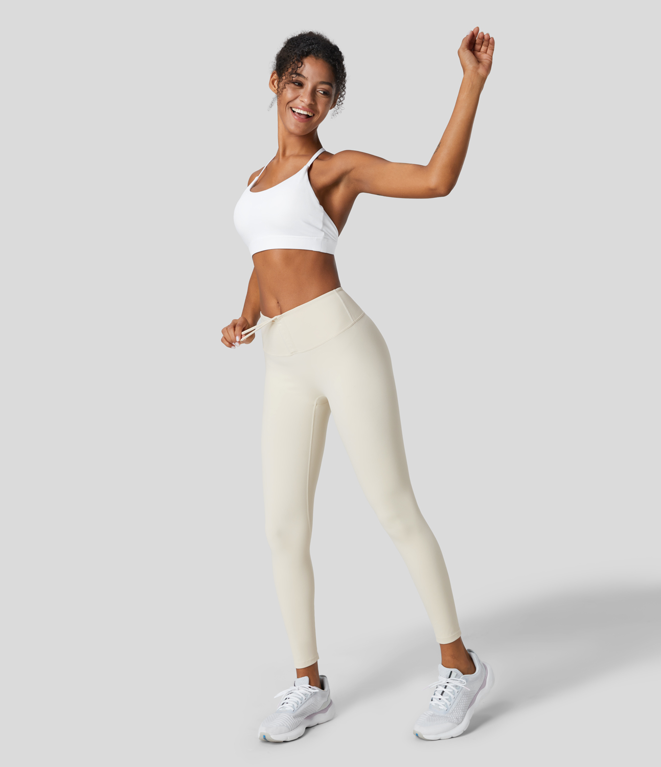 Halara Mid Rise Drawstring Ruched 7/8 Yoga Leggings  - Arctic Wolf - XS 