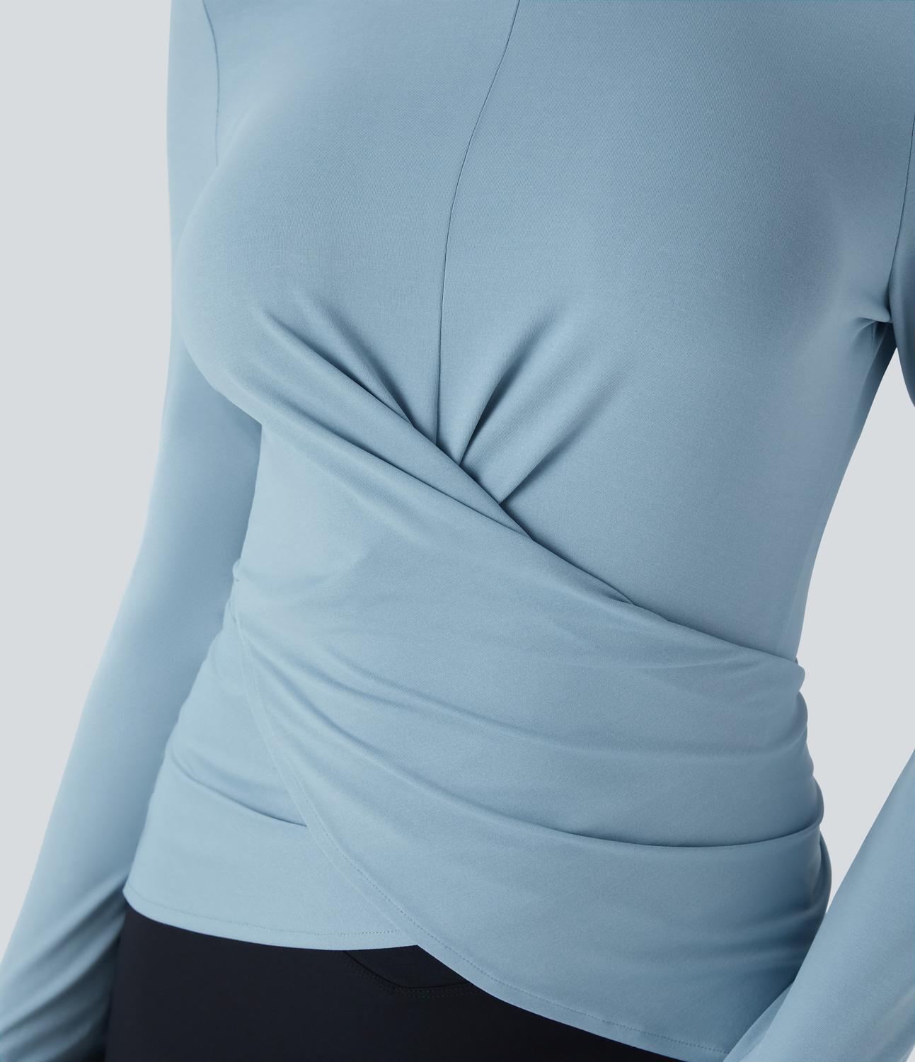 Halara Long Sleeve Crossover Hem Adjustable Button Work Top  - Moon ice blue - S 