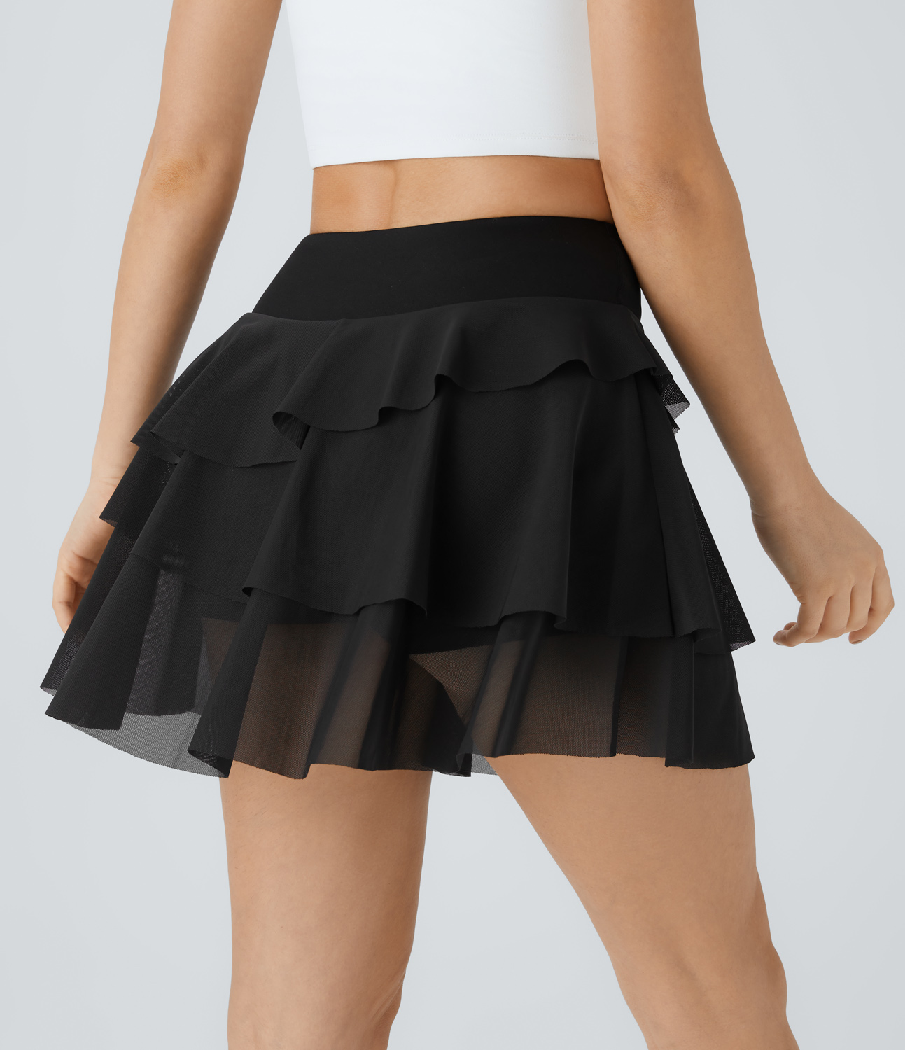 Halara High Waisted 2-in-1 Side Pocket Contrast Mesh Layered Flowy Mini Skirt  - Black - M(regular) midi skirt a line skirt golfing skirt 