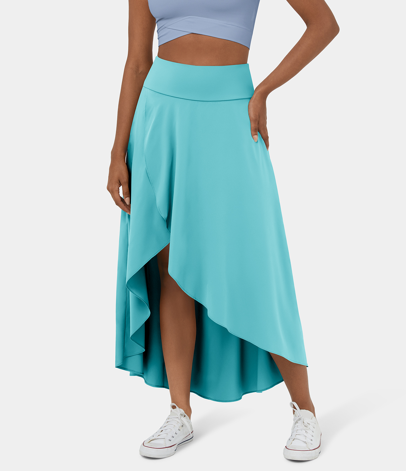 

Halara Breezefulв„ў High Waisted High Low Ruffle 2-in-1 Flowy Quick Dry Casual Regular Maxi Skirt - Aqua Splash