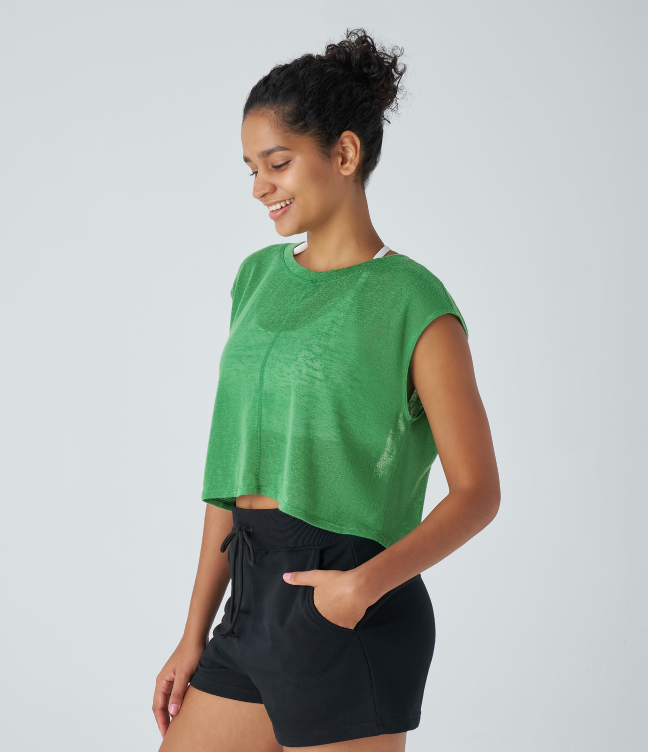 Halara Crossover Cut Out Backless Running Sports Top  - Light Emerald Green - M 