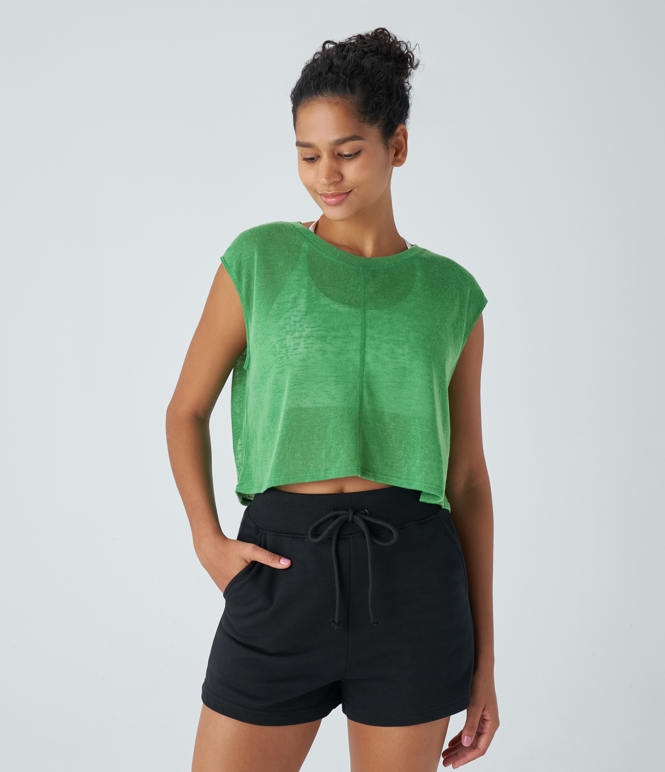 Halara Crossover Cut Out Backless Running Sports Top  - Light Emerald Green - M 