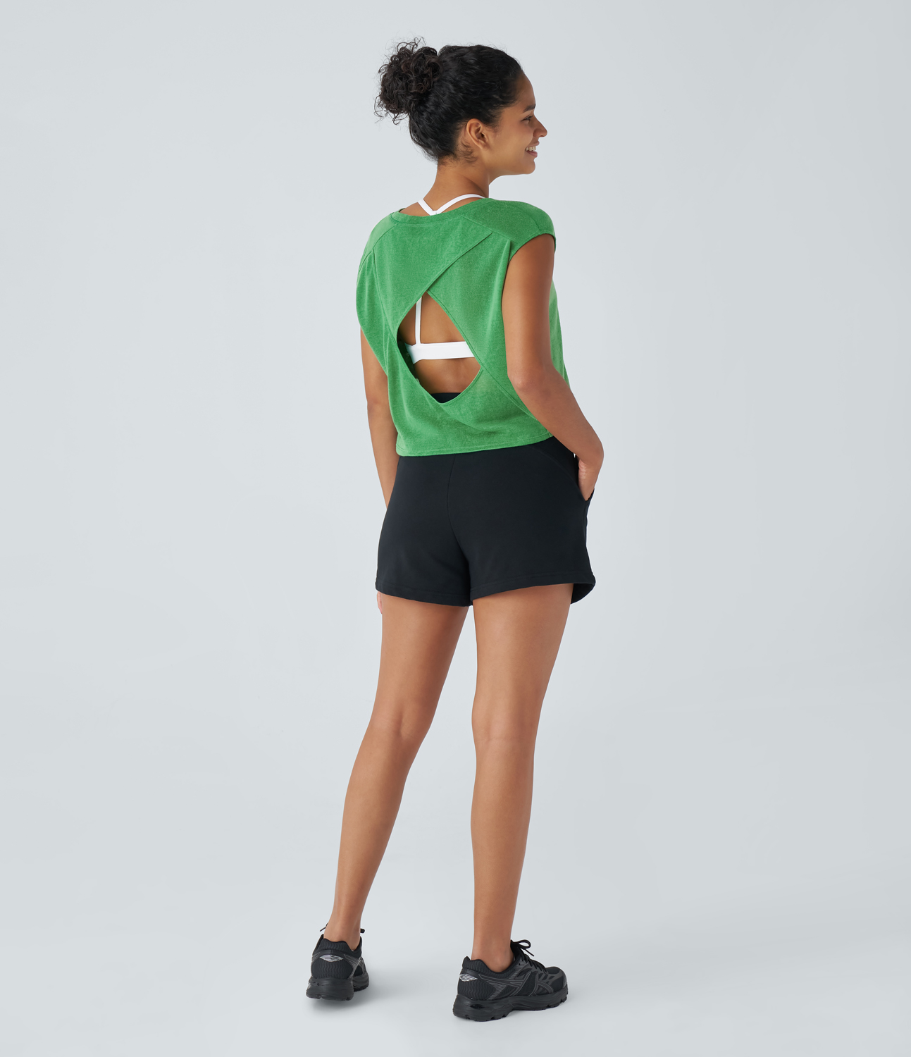 Halara Crossover Cut Out Backless Running Sports Top  - Light Emerald Green - M 