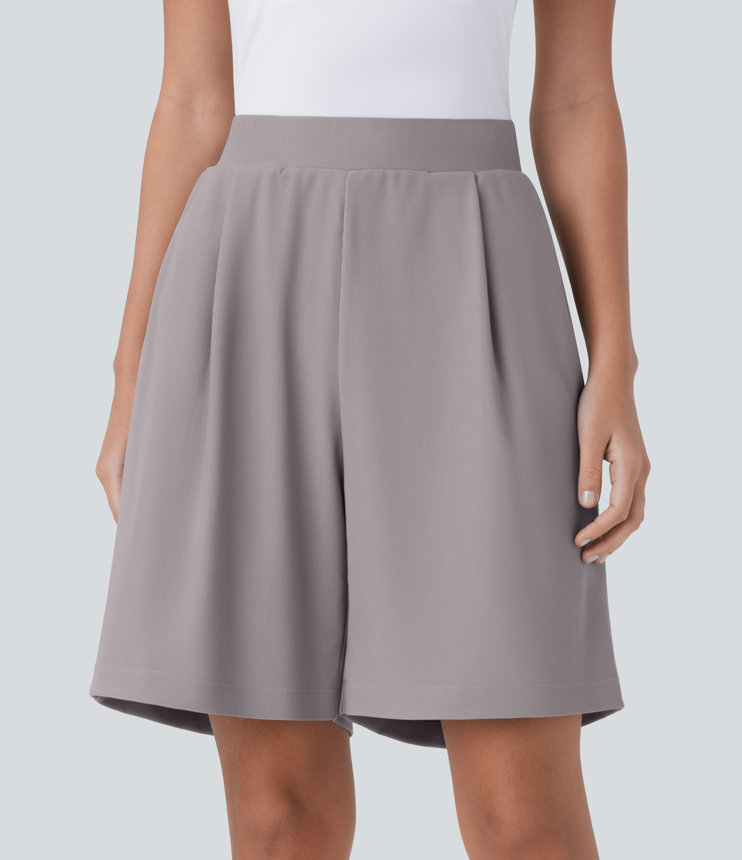 Halara High Waisted Body Sculpt Waist-Slimming Side Pocket Micro Waffle Work Shorts  - Satellite - M 