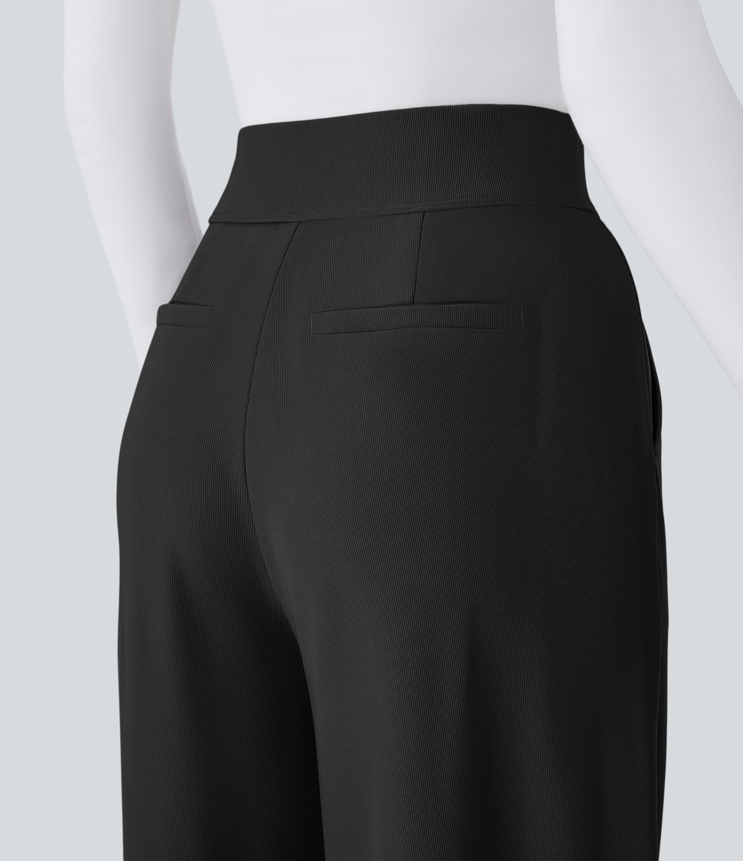 Halara Halara Flexв„ў High Waisted Decorative Button Side Pocket Straight Leg Micro Waffle Work Pants  - Black - M(regular) sweatpants 