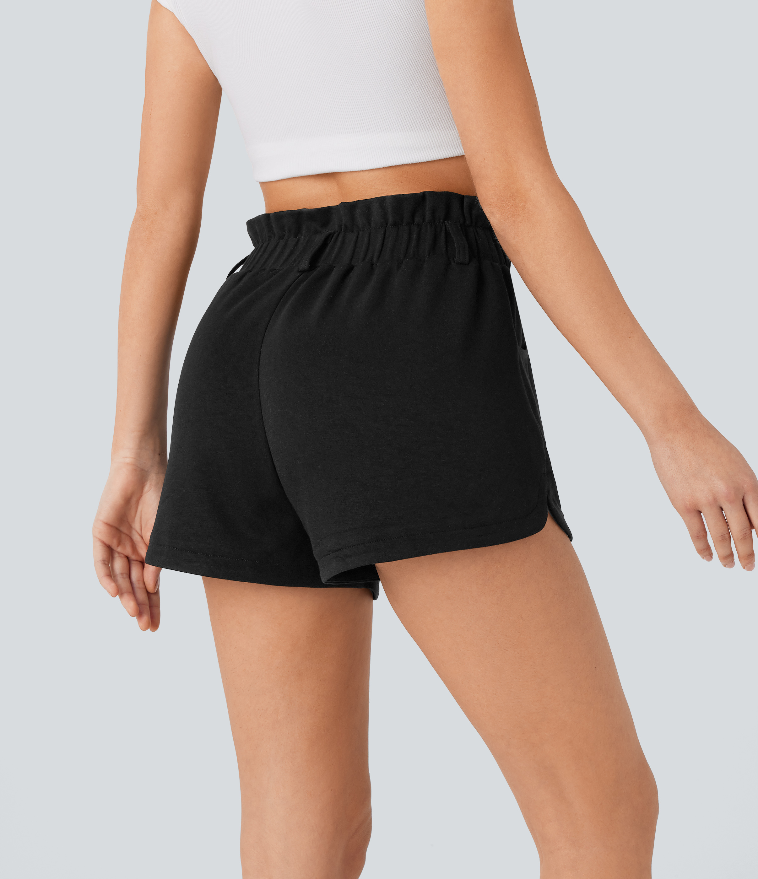 Halara Super High Waisted Ruffle Side Pocket Curved Hem Casual Shorts Gym Short - Black - XL booty shorts compression shorts yoga shorts 