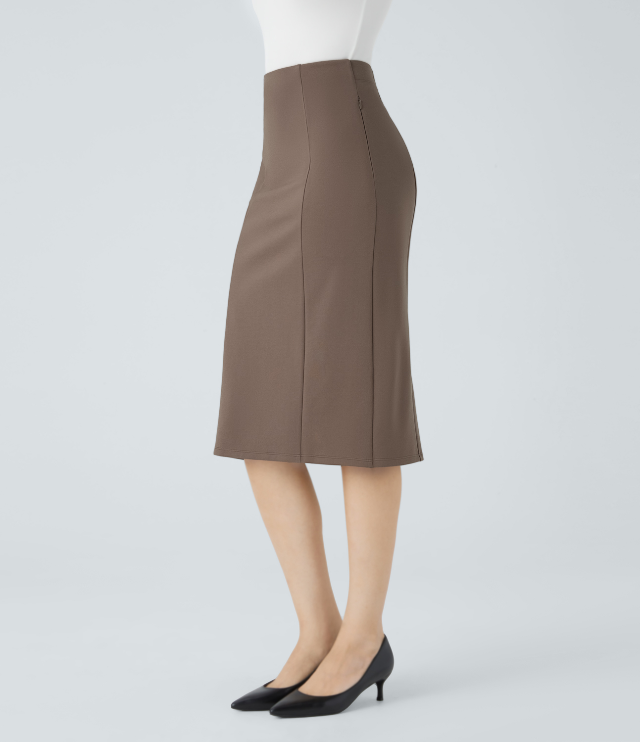 Halara High Waisted Side Zipper Pocket Split Hem Midi Work Pencil Skirt  - Iron - S(regular) 