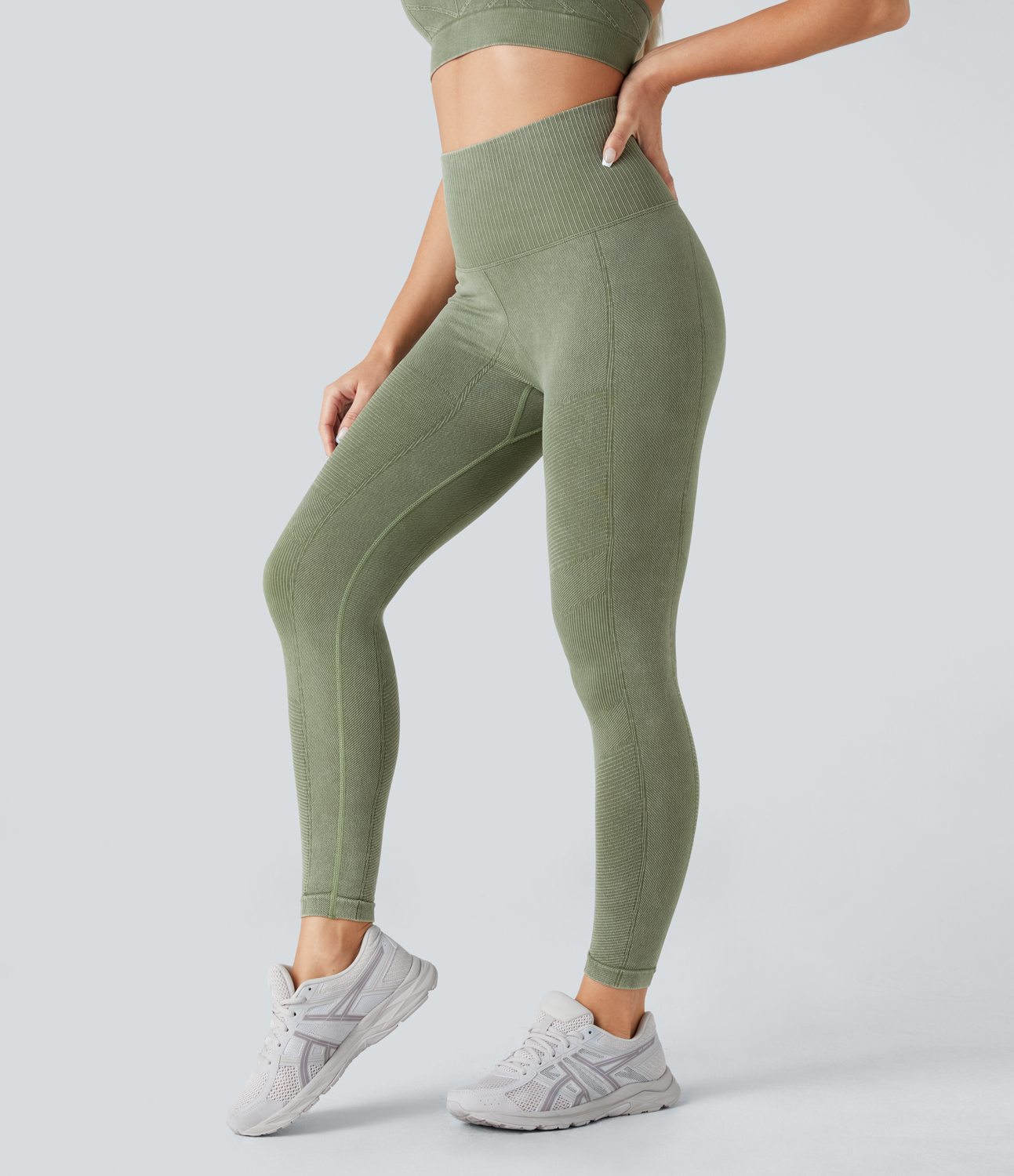 Halara Seamless Flow High Waisted Washed Yoga 7/8 Leggings  - Tea - M(7/8) gym leggings leggings with pockets leggings with butt lift 