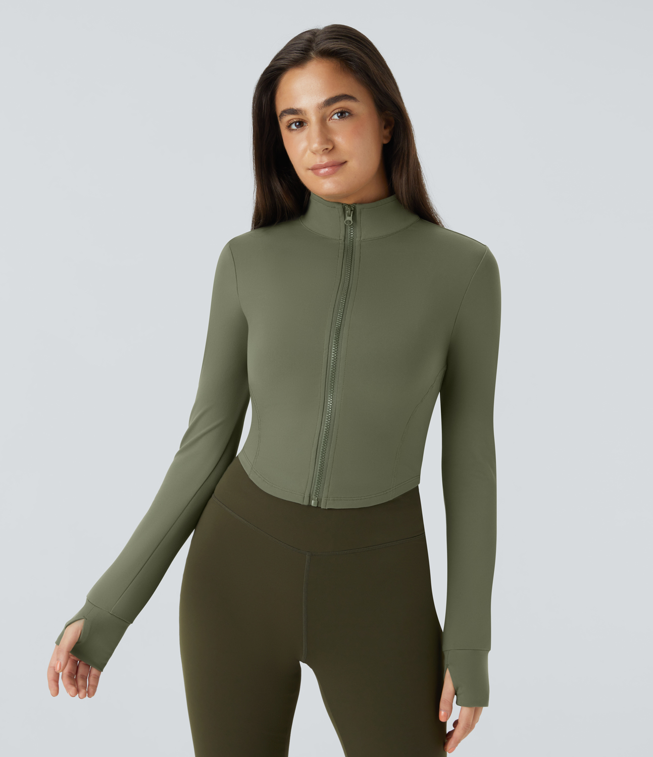Halara Mock Neck Zip Front Thumb Hole Cropped Golf Jacket  - Wild Grass Green - L 