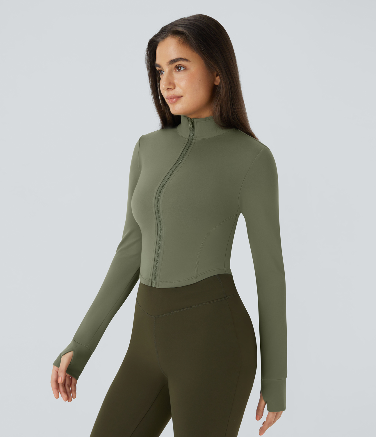 Halara Mock Neck Zip Front Thumb Hole Cropped Golf Jacket  - Wild Grass Green - L 