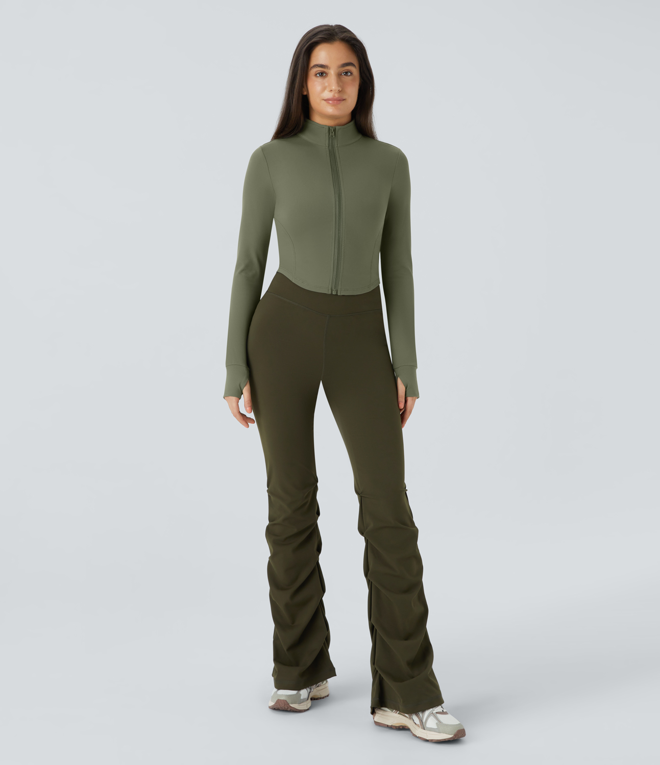 Halara Mock Neck Zip Front Thumb Hole Cropped Golf Jacket  - Wild Grass Green - L 