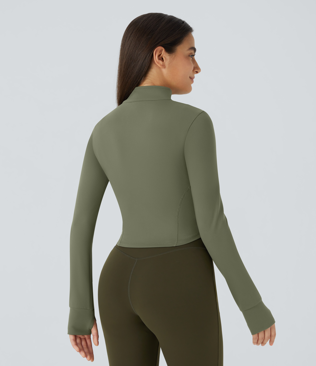 Halara Mock Neck Zip Front Thumb Hole Cropped Golf Jacket  - Wild Grass Green - L 