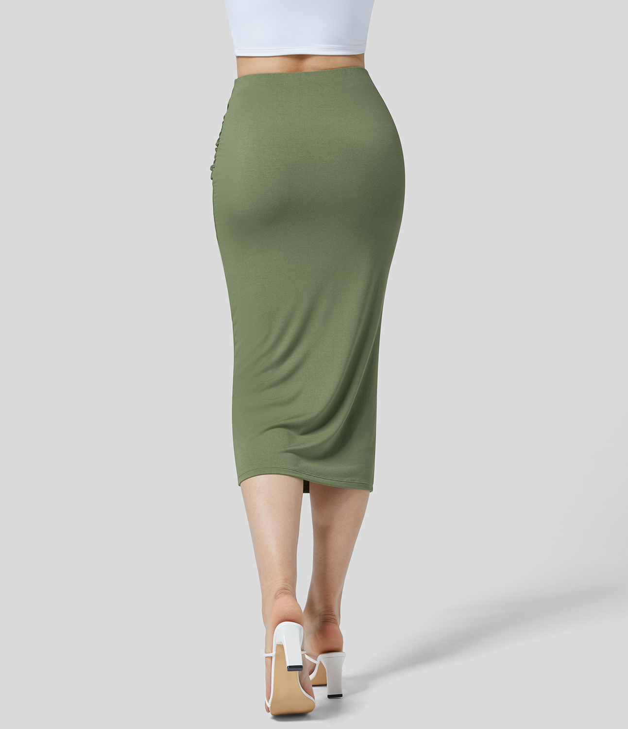 

Halara High Waisted Tie Front Bodycon Midi Casual Skirt - Watercress