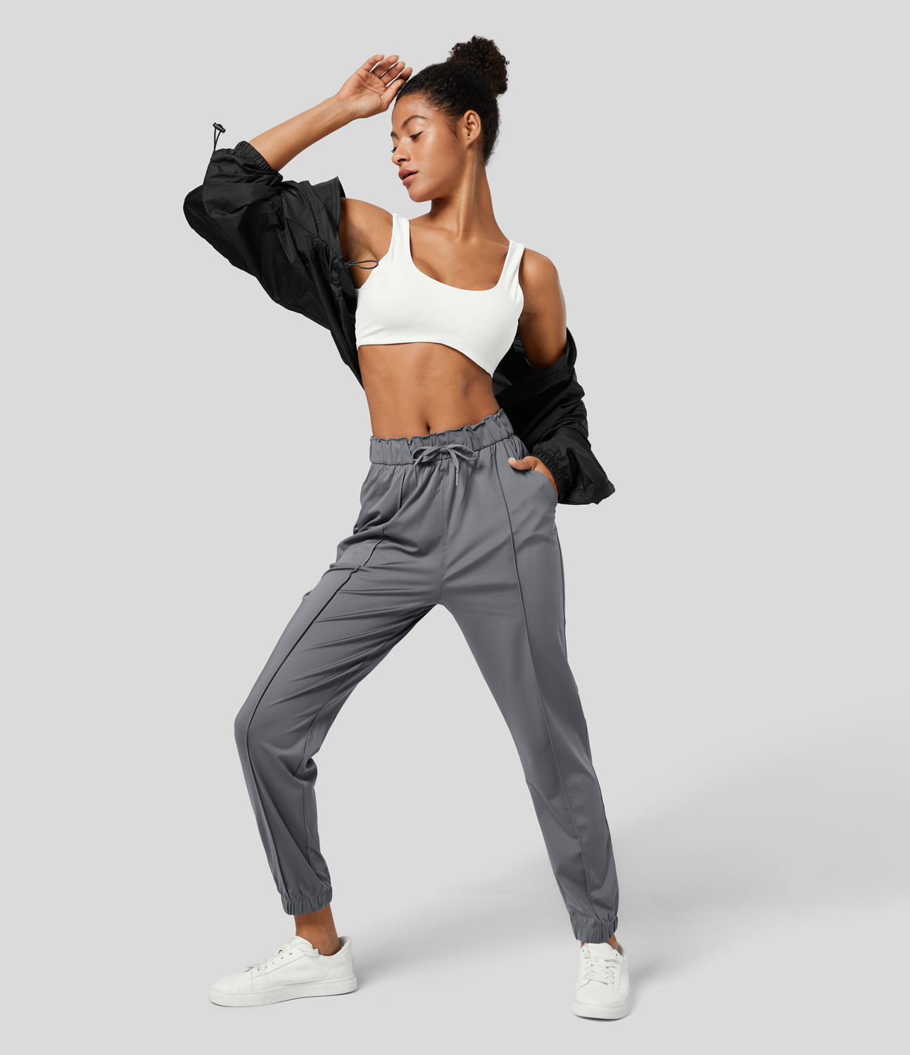 Halara Mid Rise Drawstring Side Pocket Yoga Joggers  - Night Owl - S 
